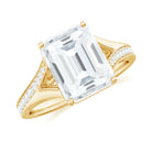 Rosec Jewels-Emerald Cut Moissanite Solitaire Engagement Ring with Split Shank