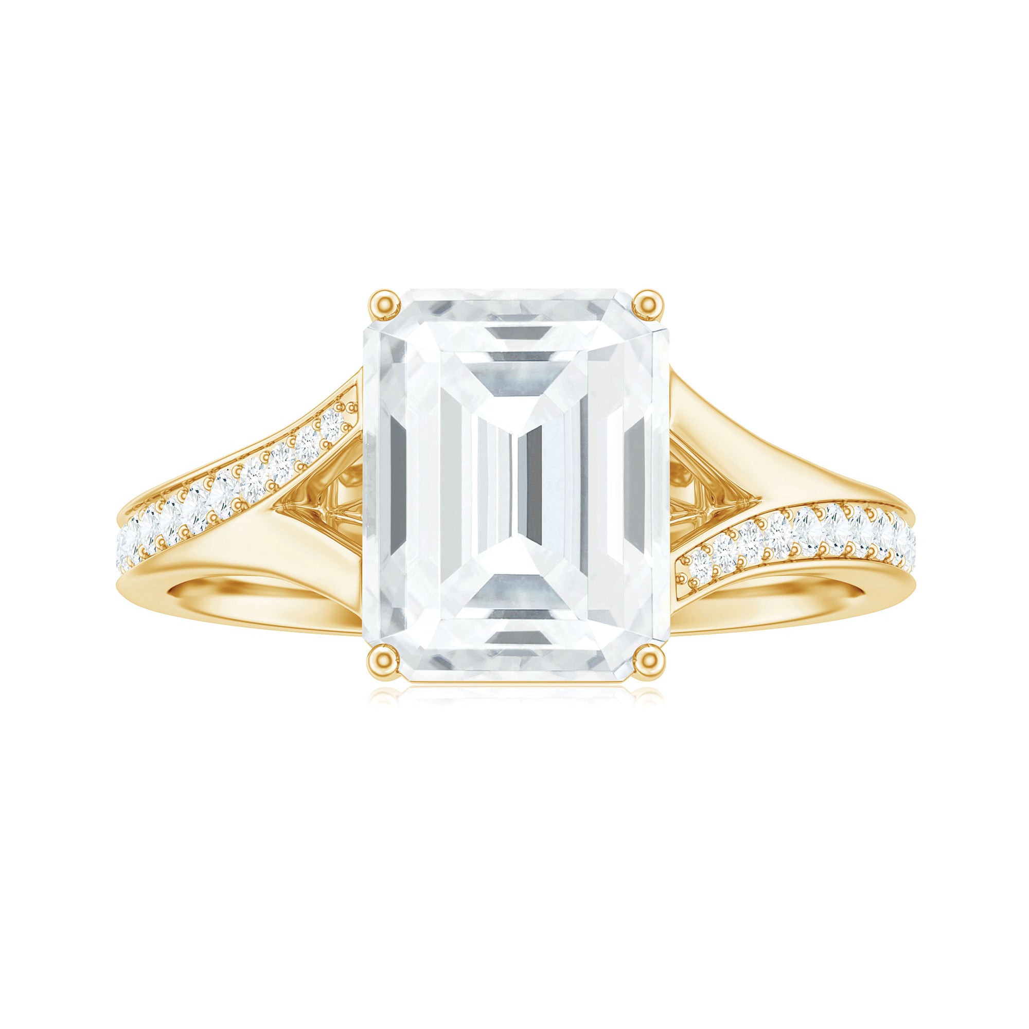 Rosec Jewels-Emerald Cut Moissanite Solitaire Engagement Ring with Split Shank