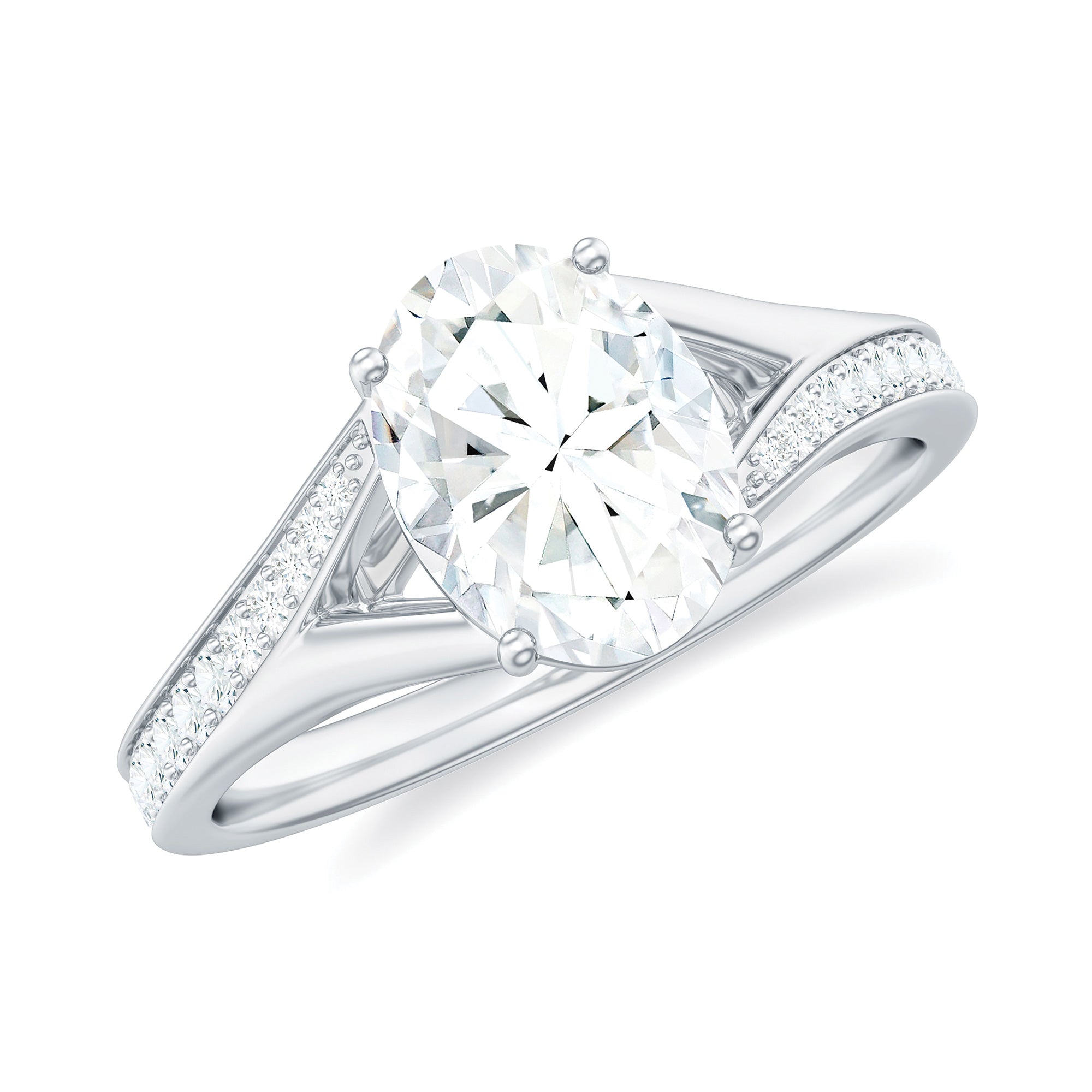 Rosec Jewels-Oval Cut Moissanite Solitaire Engagement Ring with Split Shank