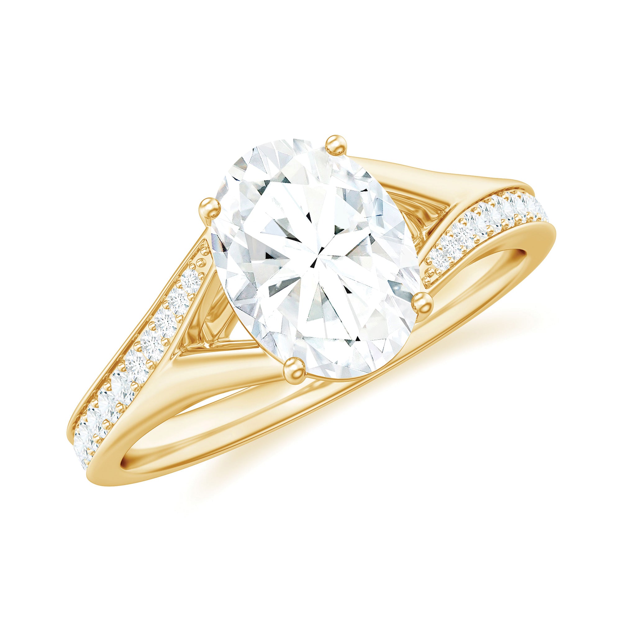 Rosec Jewels-Oval Cut Moissanite Solitaire Engagement Ring with Split Shank