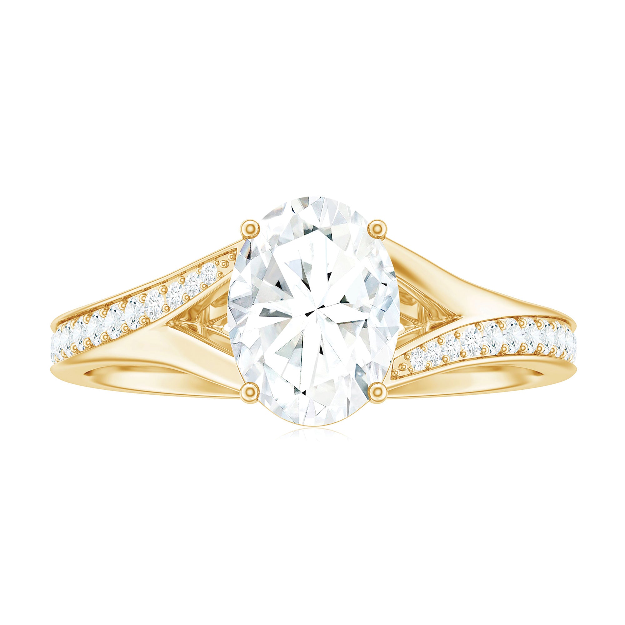 Rosec Jewels-Oval Cut Moissanite Solitaire Engagement Ring with Split Shank