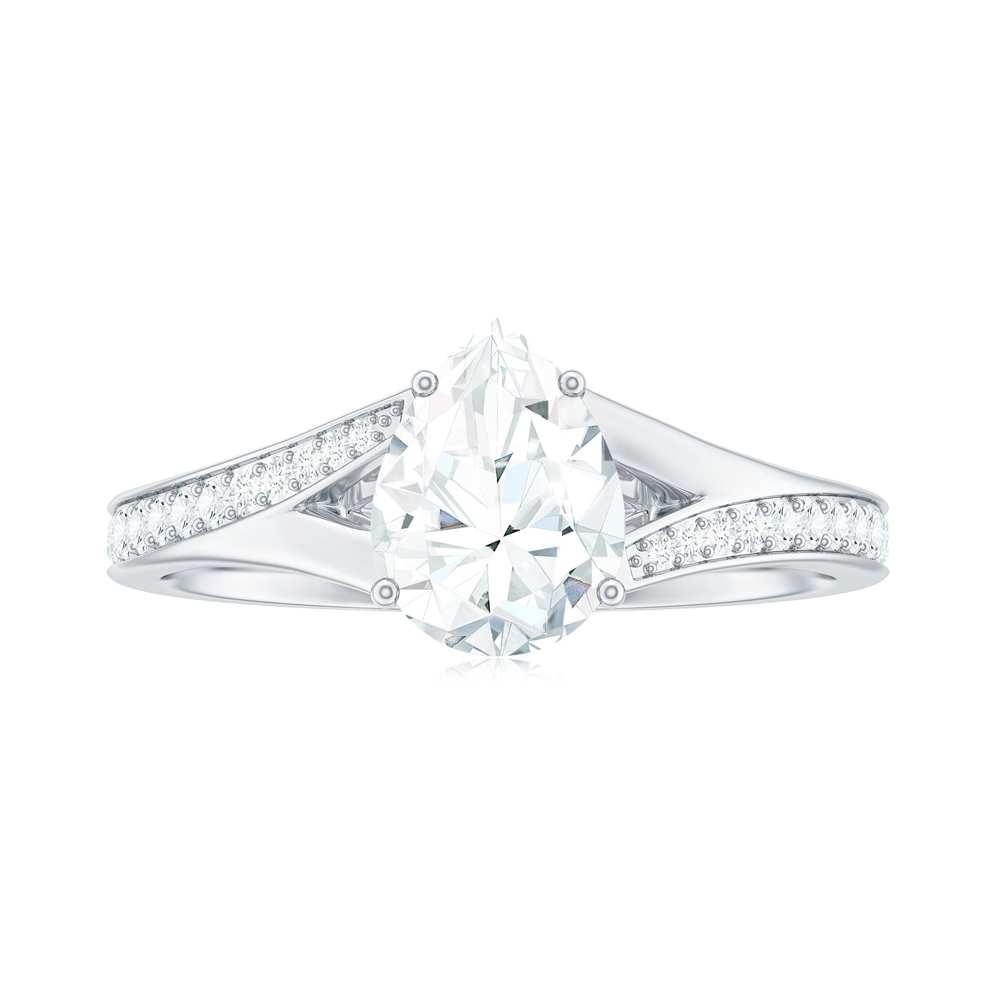 Rosec Jewels-Pear Shape Moissanite Solitaire Engagement Ring with Split Shank