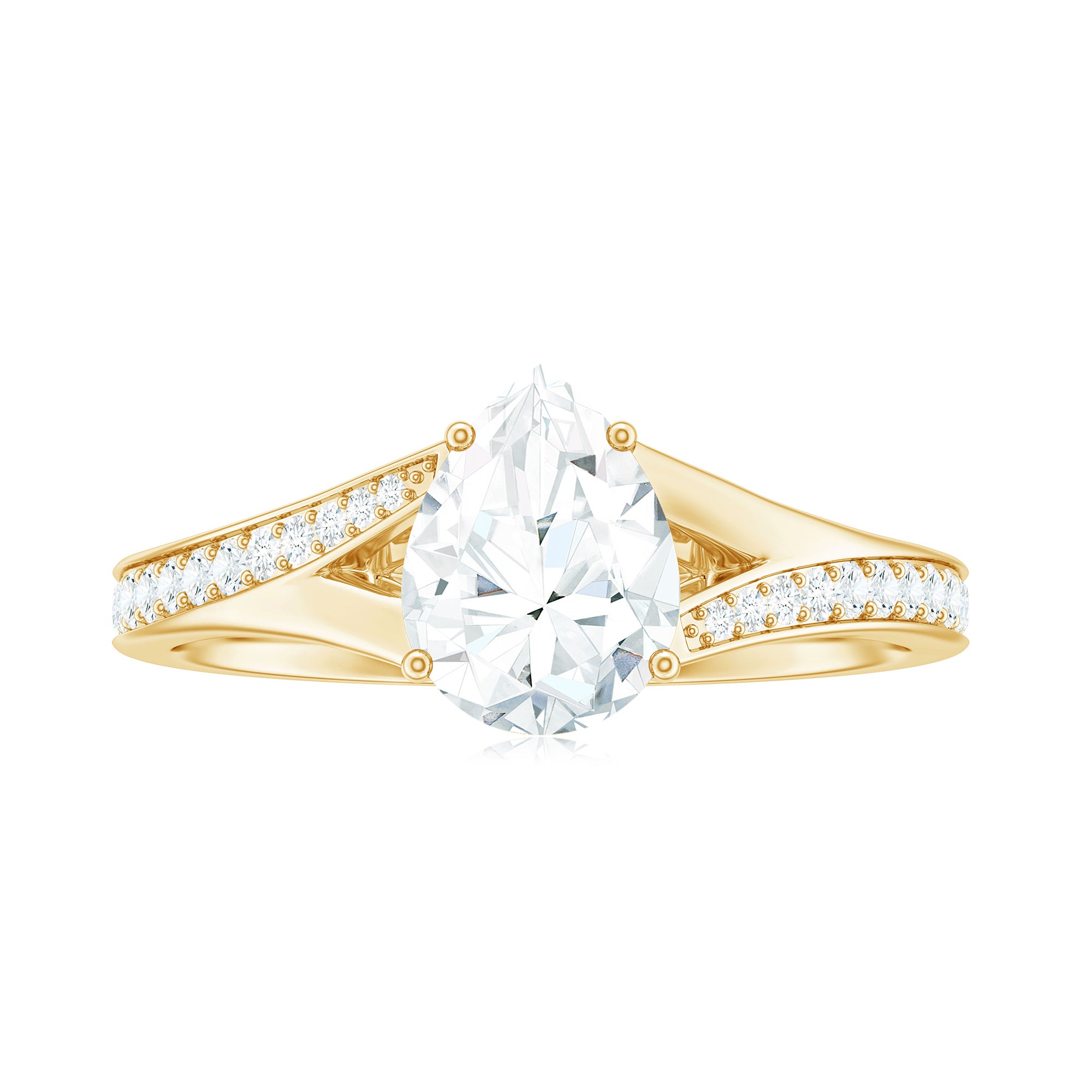 Rosec Jewels-Pear Shape Moissanite Solitaire Engagement Ring with Split Shank