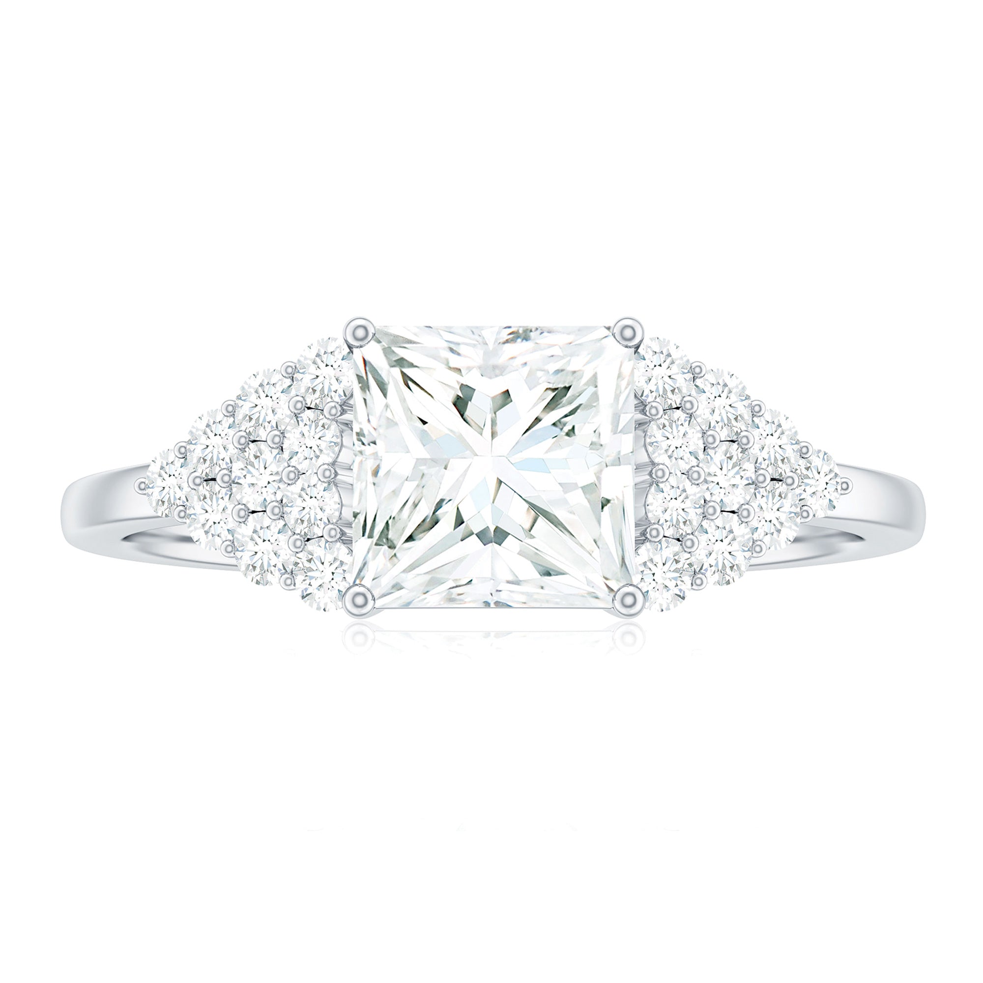 Rosec Jewels-Princess Moissanite Solitaire Engagement Ring with Side Stones