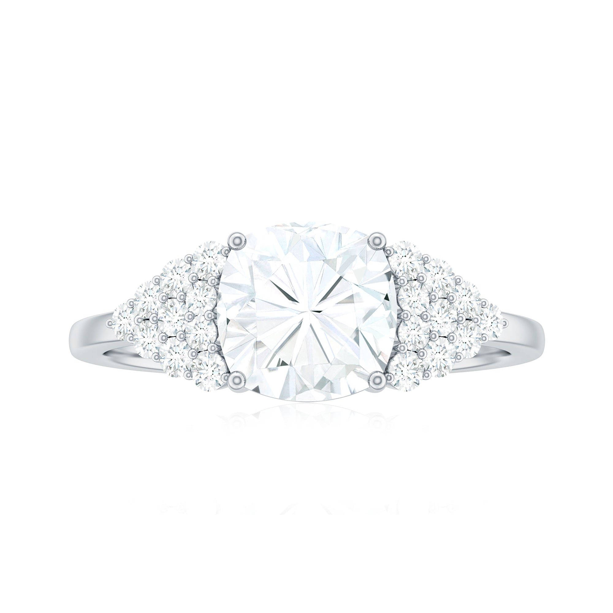 Rosec Jewels-Cushion Moissanite Solitaire Engagement Ring with Side Stones