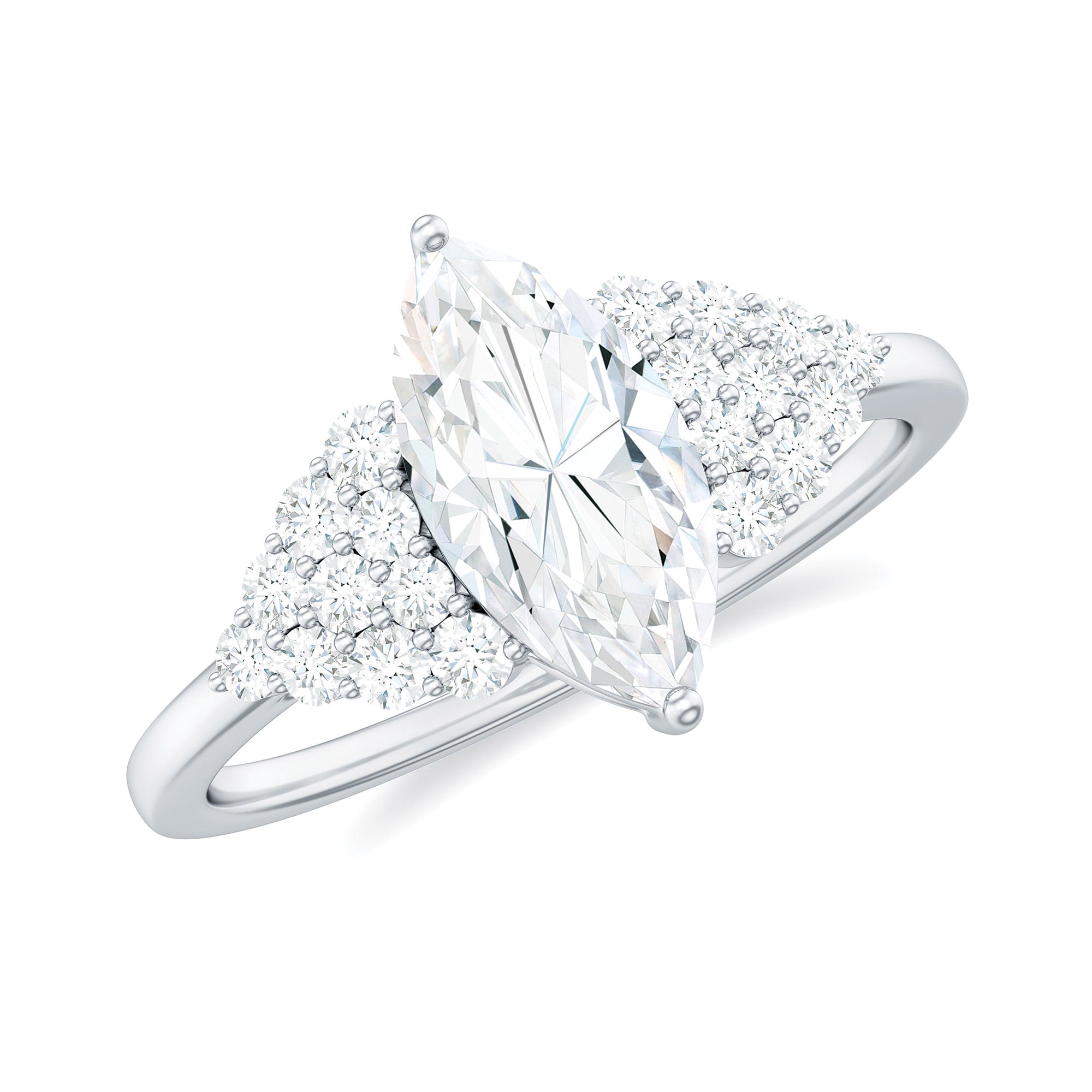 Rosec Jewels-Certified Moissanite Marquise Solitaire Engagement Ring with Side Stones