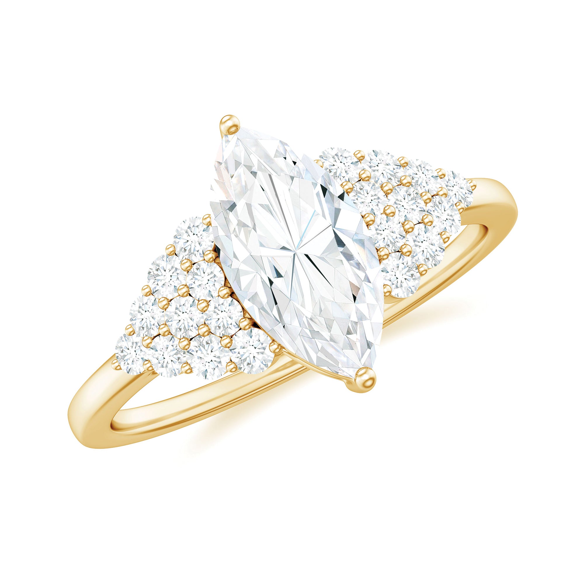 Rosec Jewels-Certified Moissanite Marquise Solitaire Engagement Ring with Side Stones