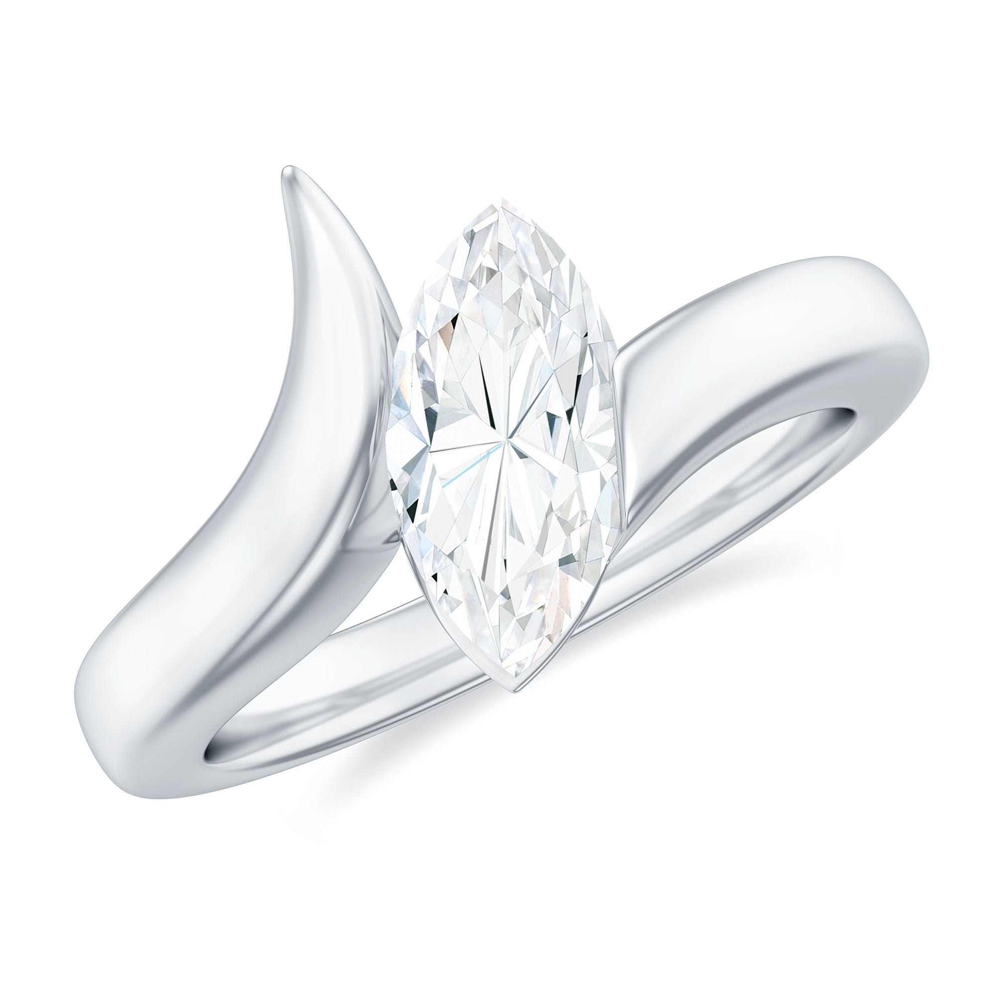 Rosec Jewels-Marquise Cut Certified Moissanite Solitaire Bypass Ring in Gold