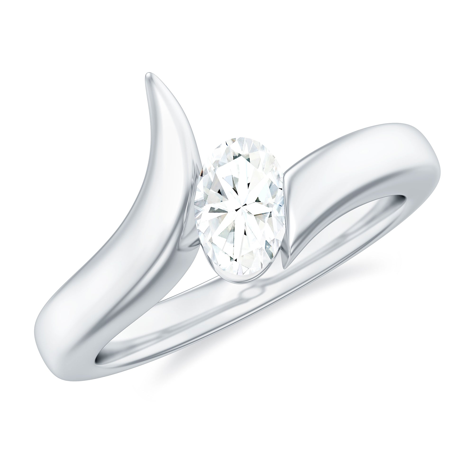 Rosec Jewels-Oval Cut Certified Moissanite Solitaire Bypass Ring in Gold