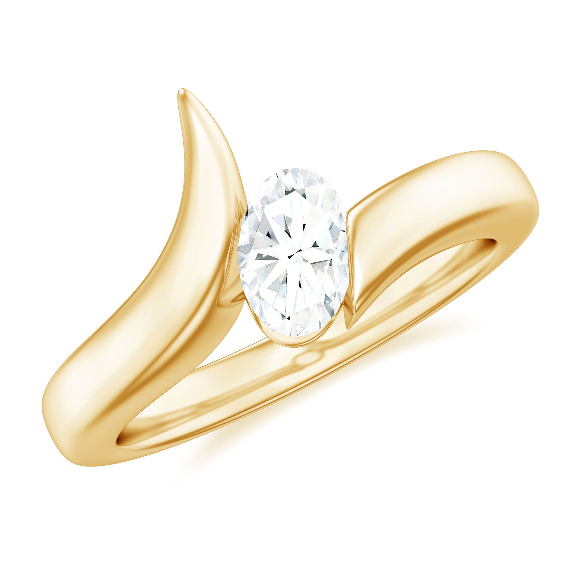 Rosec Jewels-Oval Cut Certified Moissanite Solitaire Bypass Ring in Gold