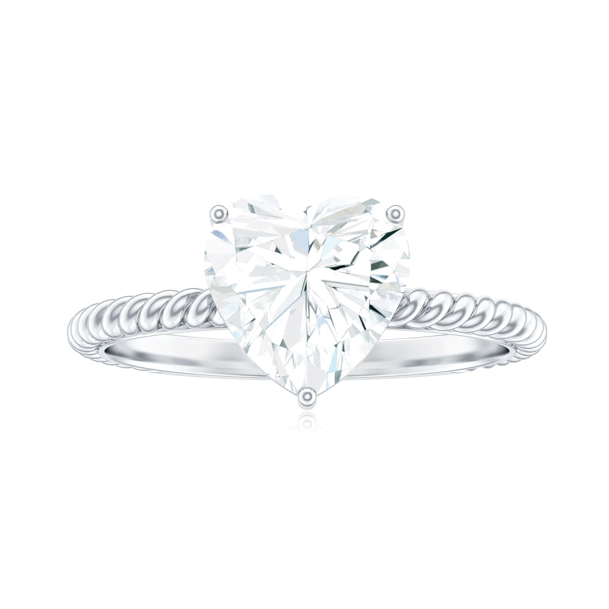 Rosec Jewels-Heart Shaped Moissanite Solitaire Ring in Prong Setting with Gold Twisted Rope