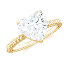 Rosec Jewels-Heart Shaped Moissanite Solitaire Ring in Prong Setting with Gold Twisted Rope