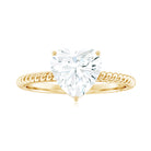 Rosec Jewels-Heart Shaped Moissanite Solitaire Ring in Prong Setting with Gold Twisted Rope