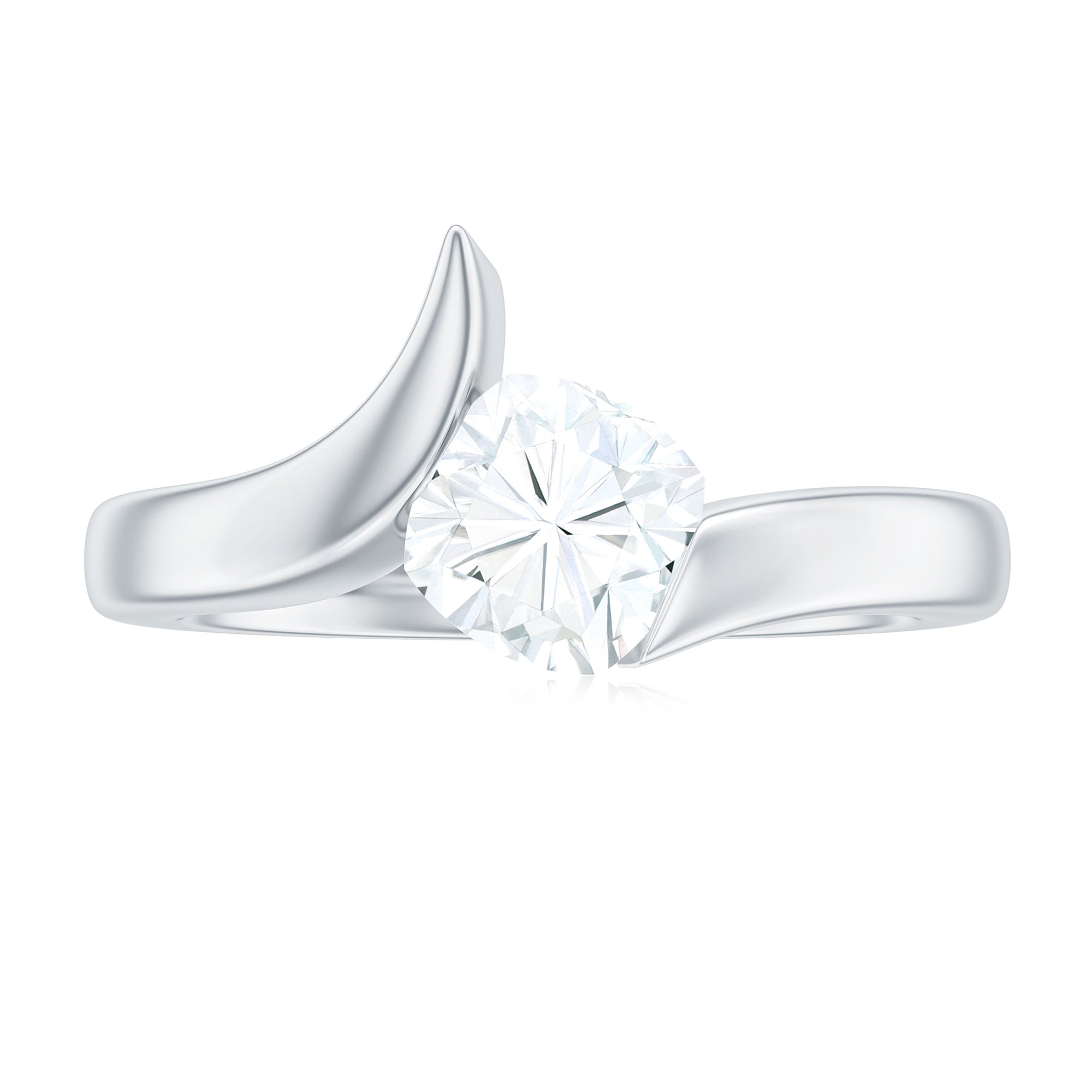 Rosec Jewels-Cushion Cut Certified Moissanite Solitaire Bypass Ring in Gold