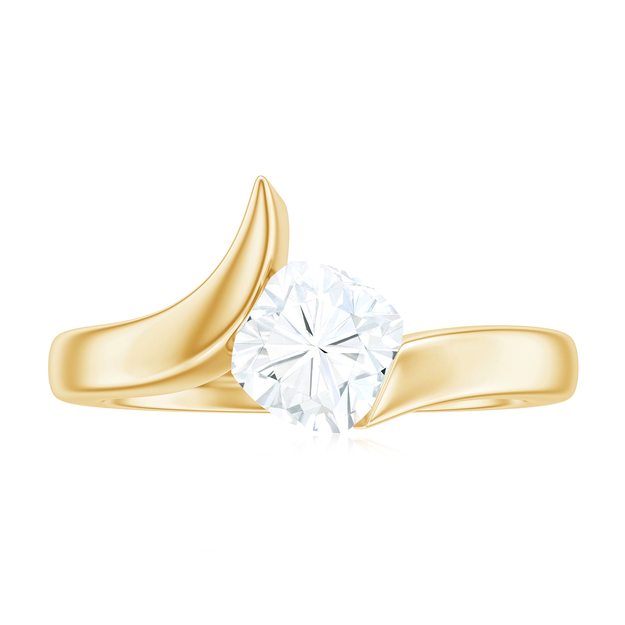 Rosec Jewels-Cushion Cut Certified Moissanite Solitaire Bypass Ring in Gold