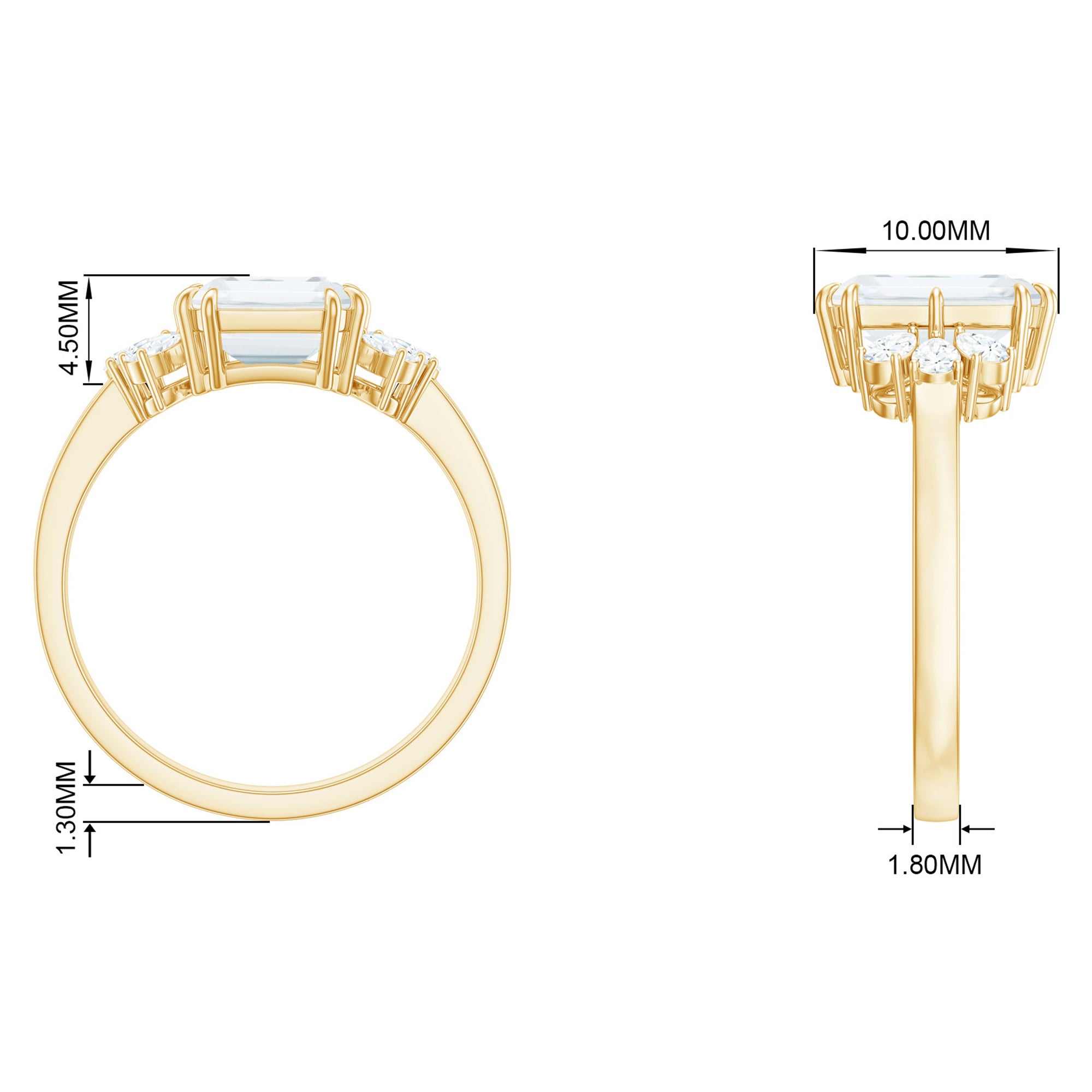 Rosec Jewels-Emerald Cut Moissanite Solitaire Engagement Ring with Trio