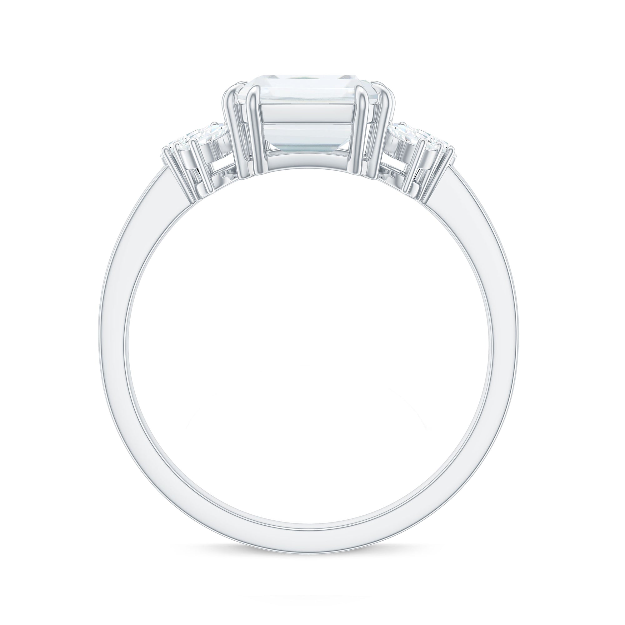 Rosec Jewels-Emerald Cut Moissanite Solitaire Engagement Ring with Trio