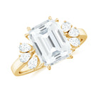 Rosec Jewels-Emerald Cut Moissanite Solitaire Engagement Ring with Trio