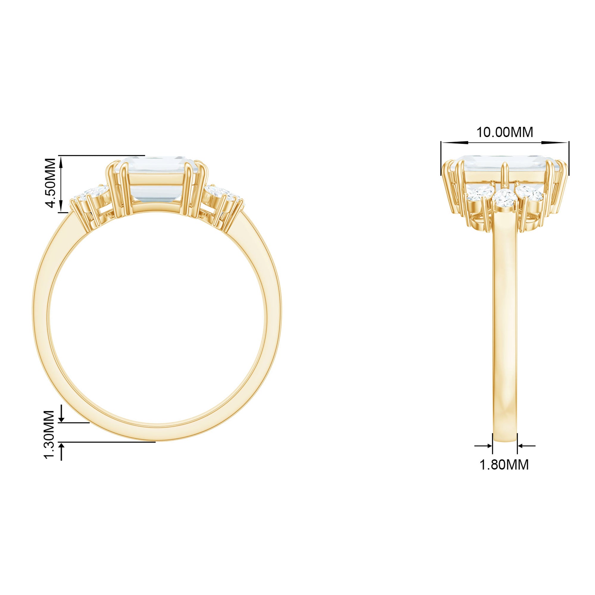 Rosec Jewels-Emerald Cut Moissanite Solitaire Engagement Ring with Trio