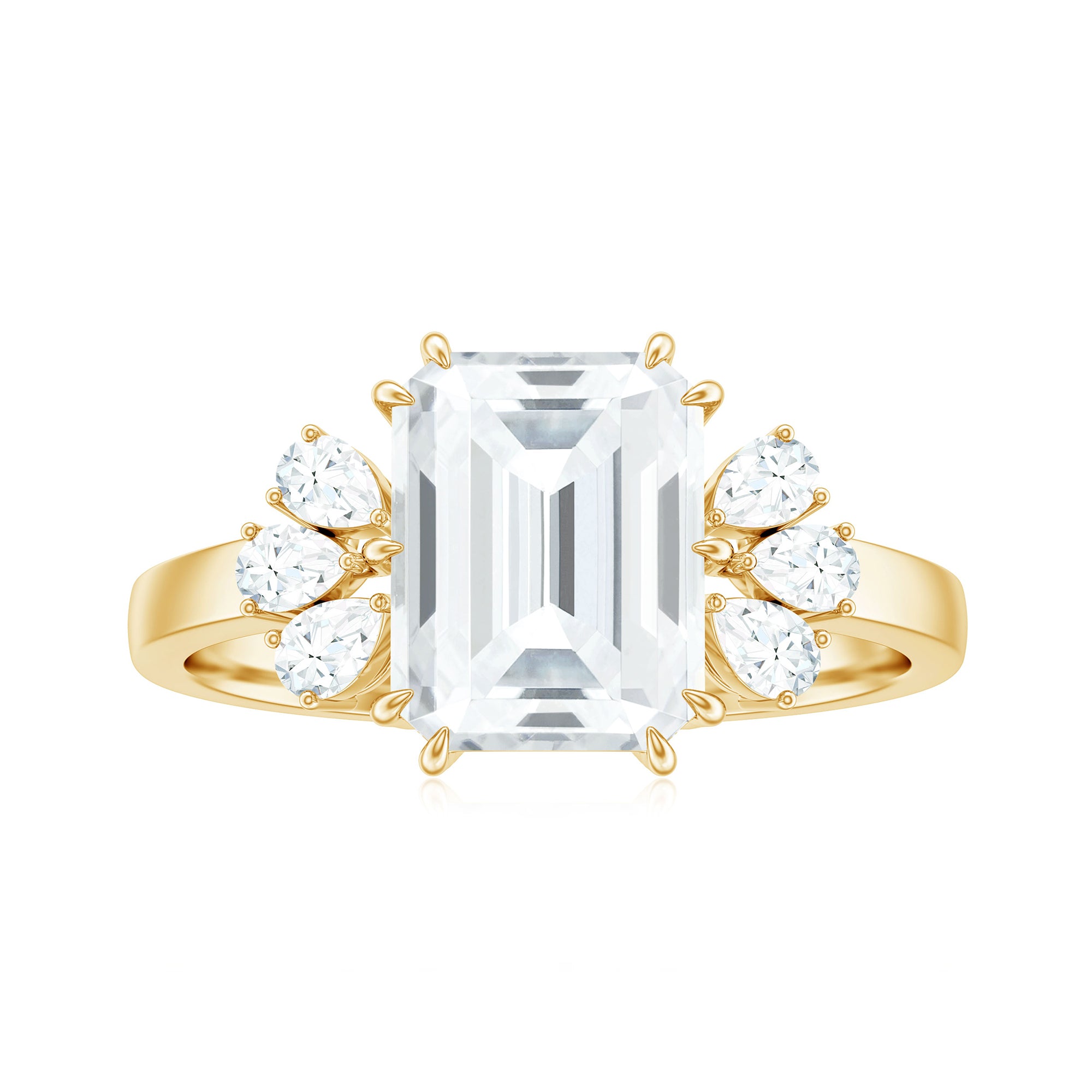 Rosec Jewels-Emerald Cut Moissanite Solitaire Engagement Ring with Trio