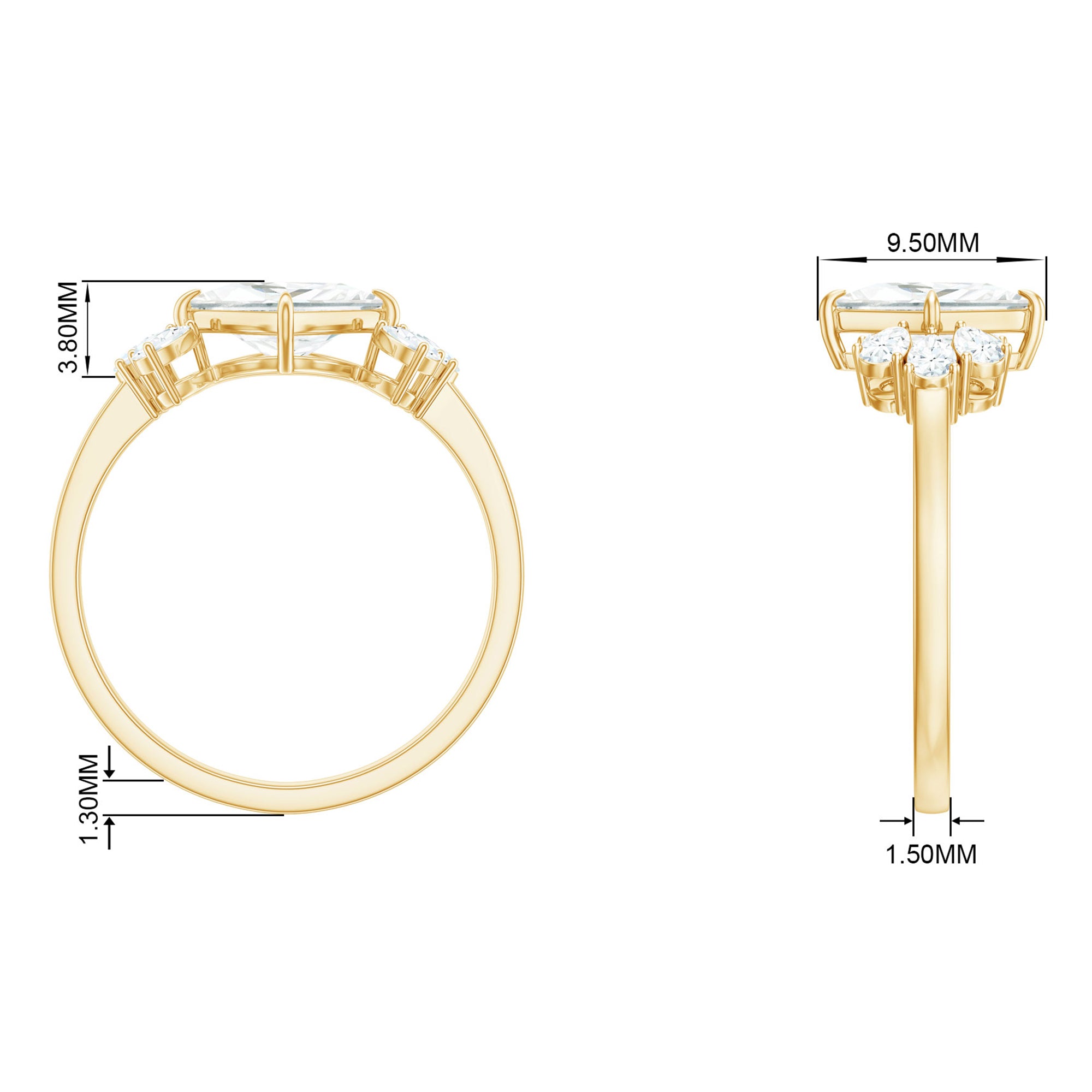 Rosec Jewels-Princess Cut Moissanite Solitaire Engagement Ring with Trio