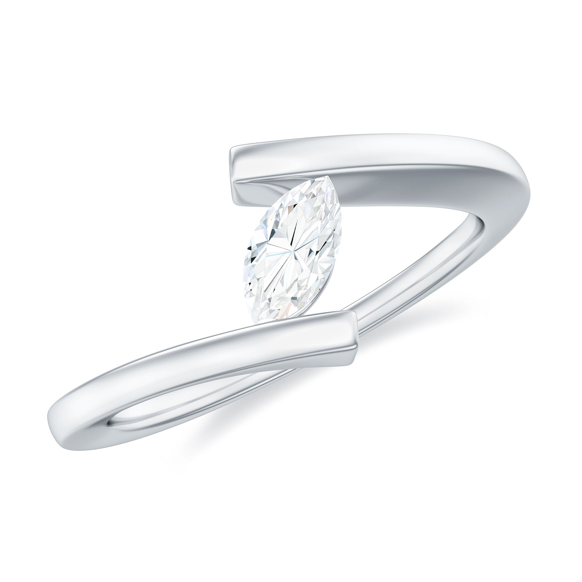 Rosec Jewels-Simple Marquise Cut Moissanite Solitaire Bypass Gold Ring