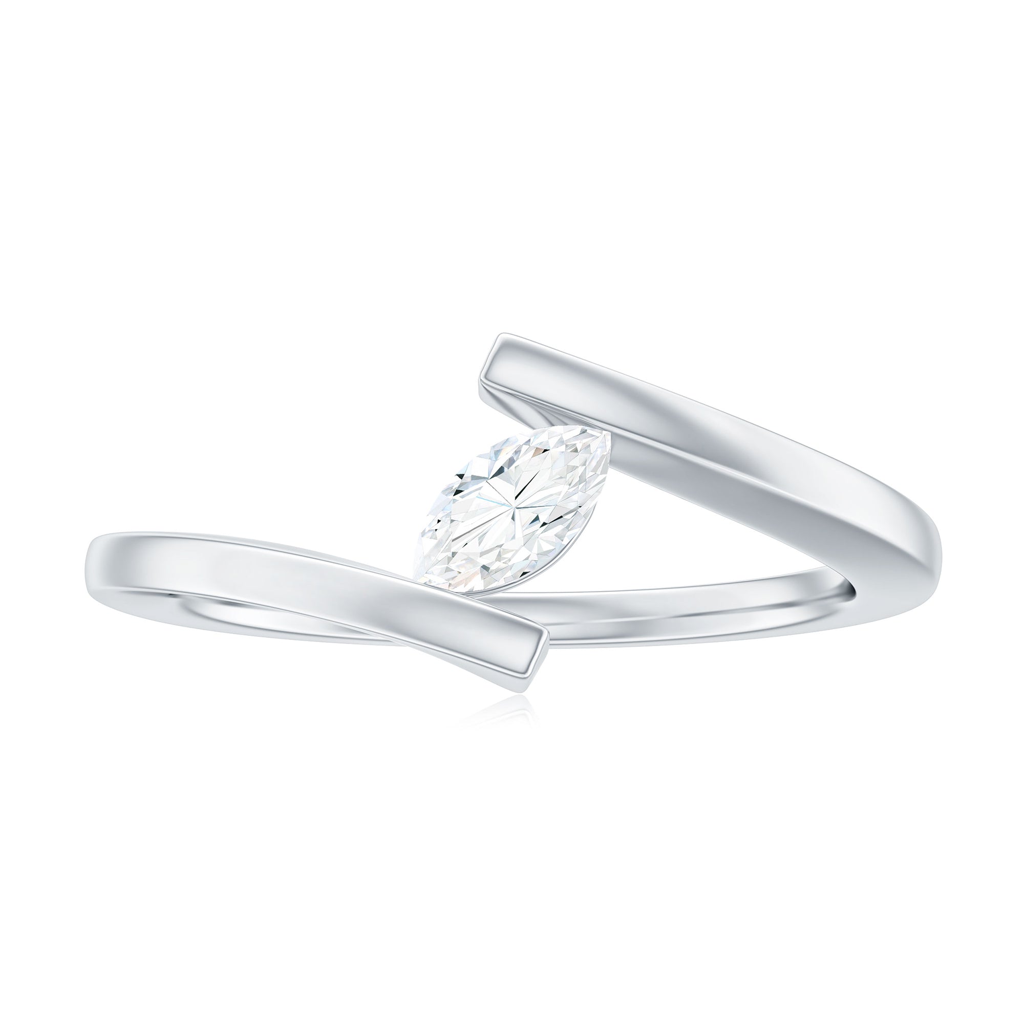 Rosec Jewels-Simple Marquise Cut Moissanite Solitaire Bypass Gold Ring