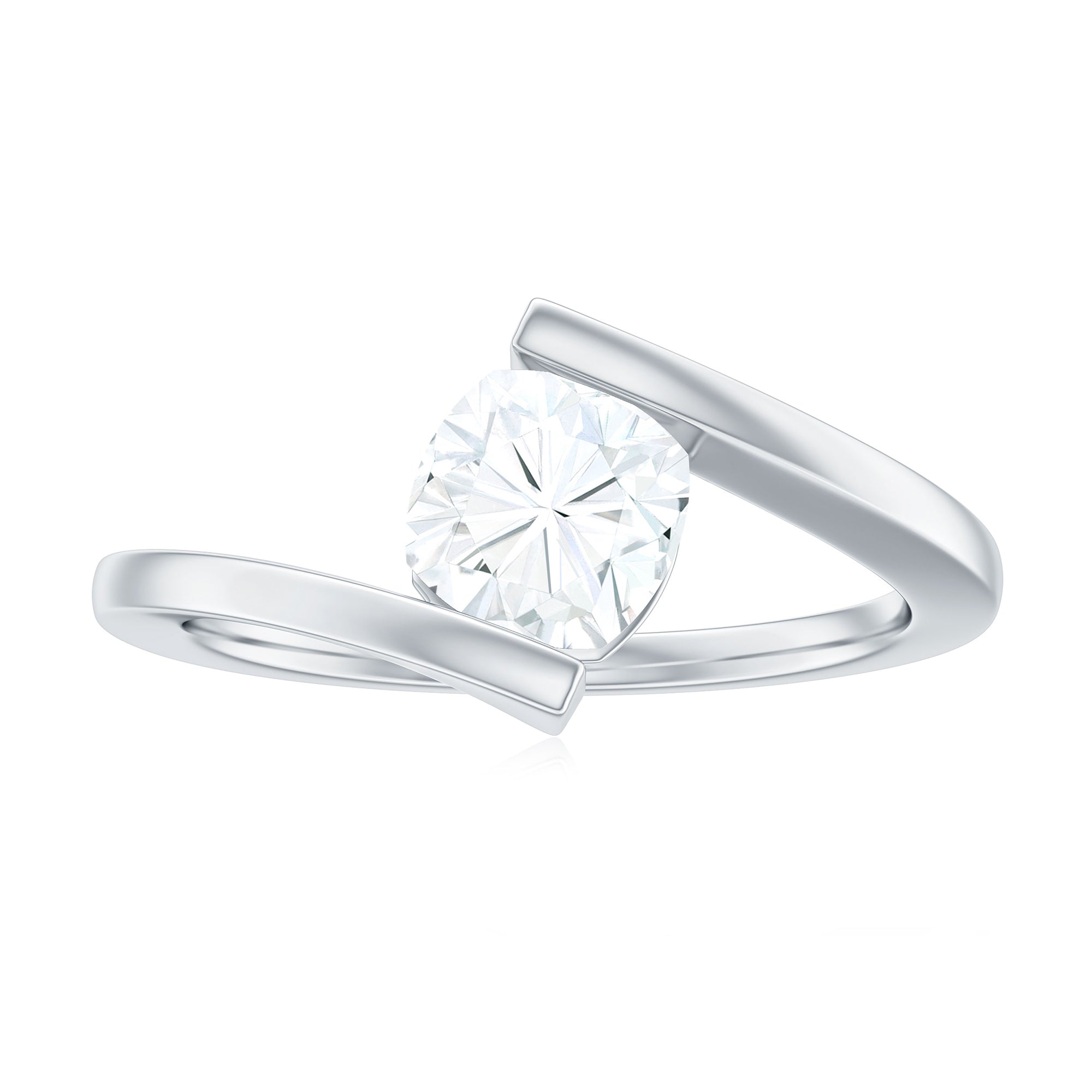 Rosec Jewels-Simple Cushion Cut Moissanite Solitaire Bypass Gold Ring