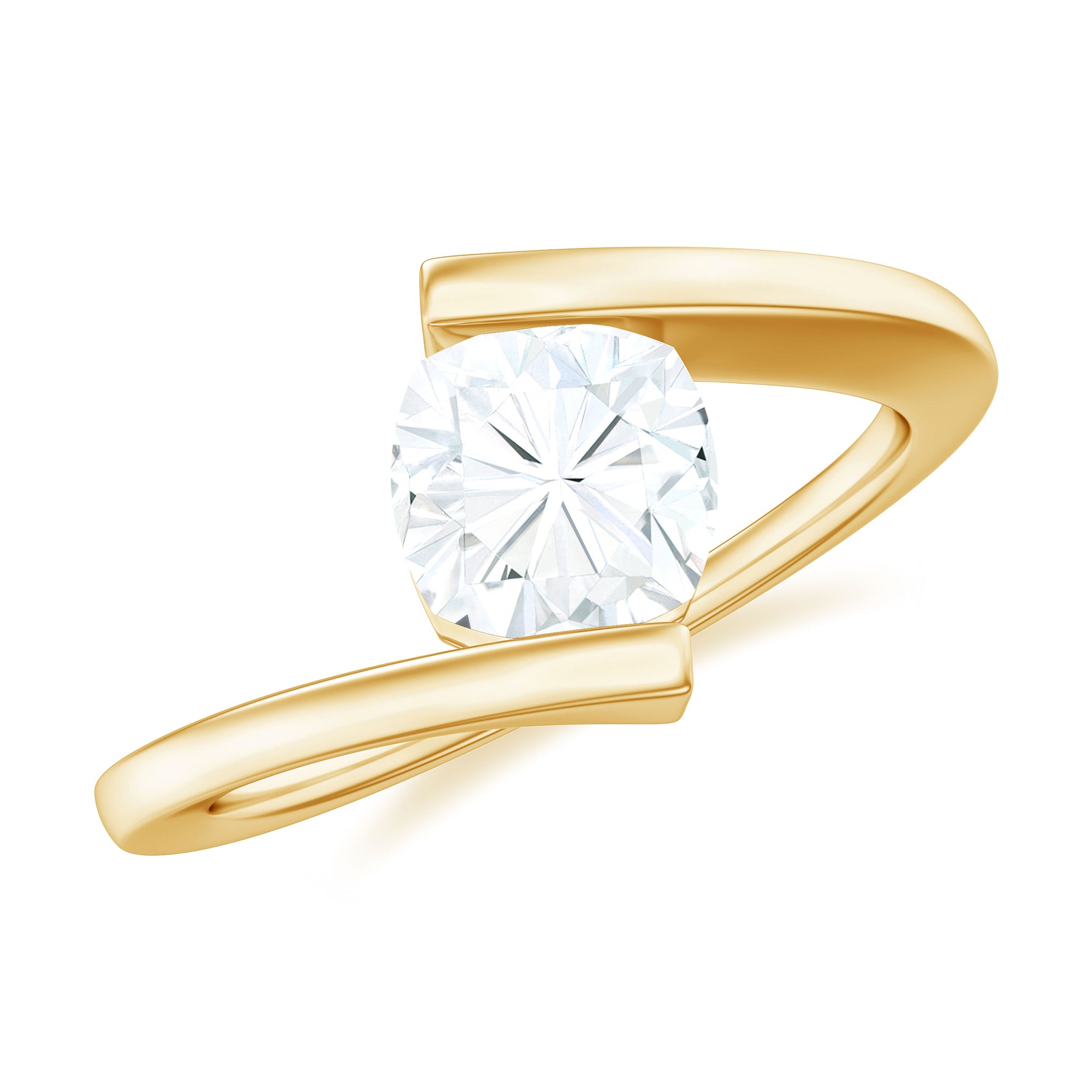 Rosec Jewels-Simple Cushion Cut Moissanite Solitaire Bypass Gold Ring