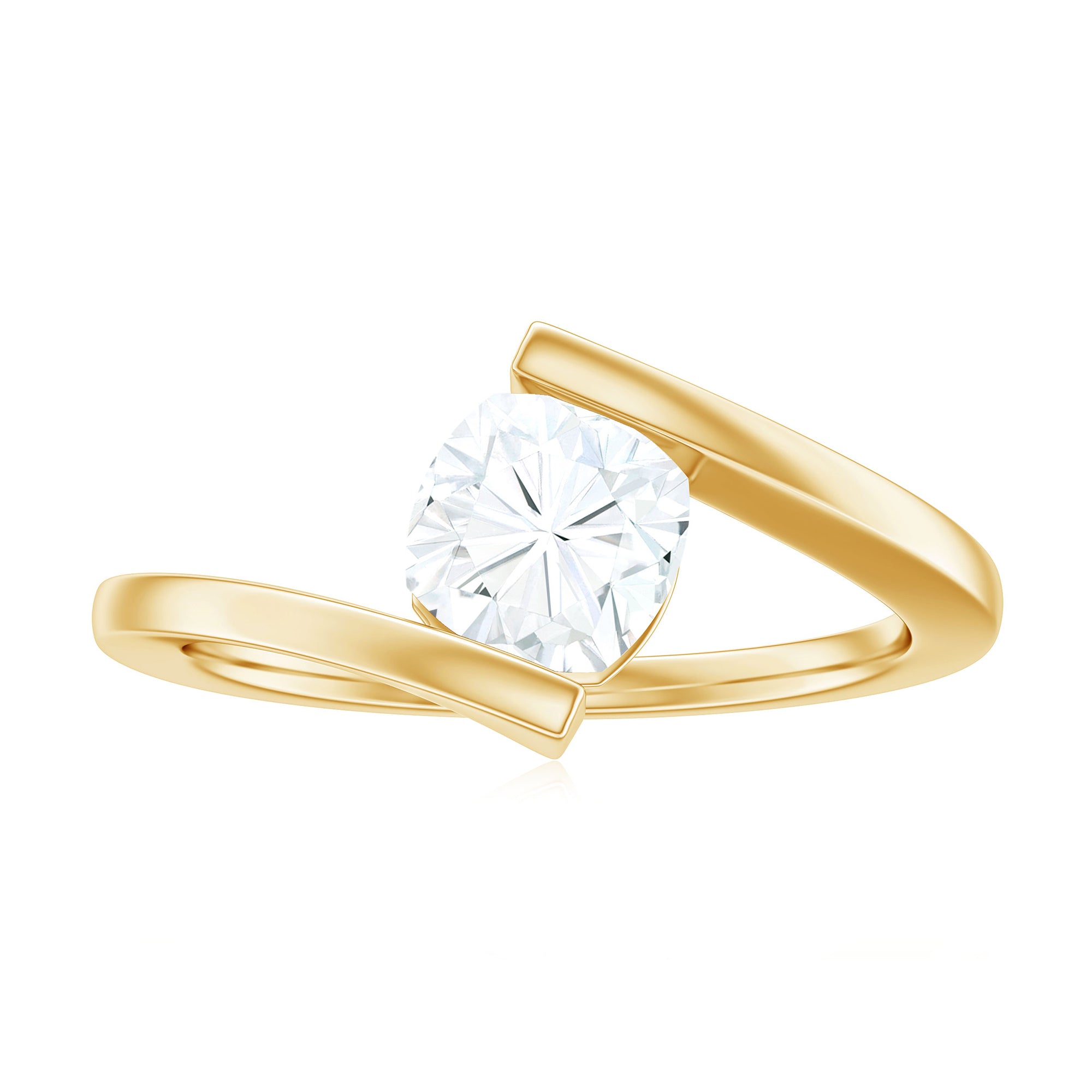 Rosec Jewels-Simple Cushion Cut Moissanite Solitaire Bypass Gold Ring