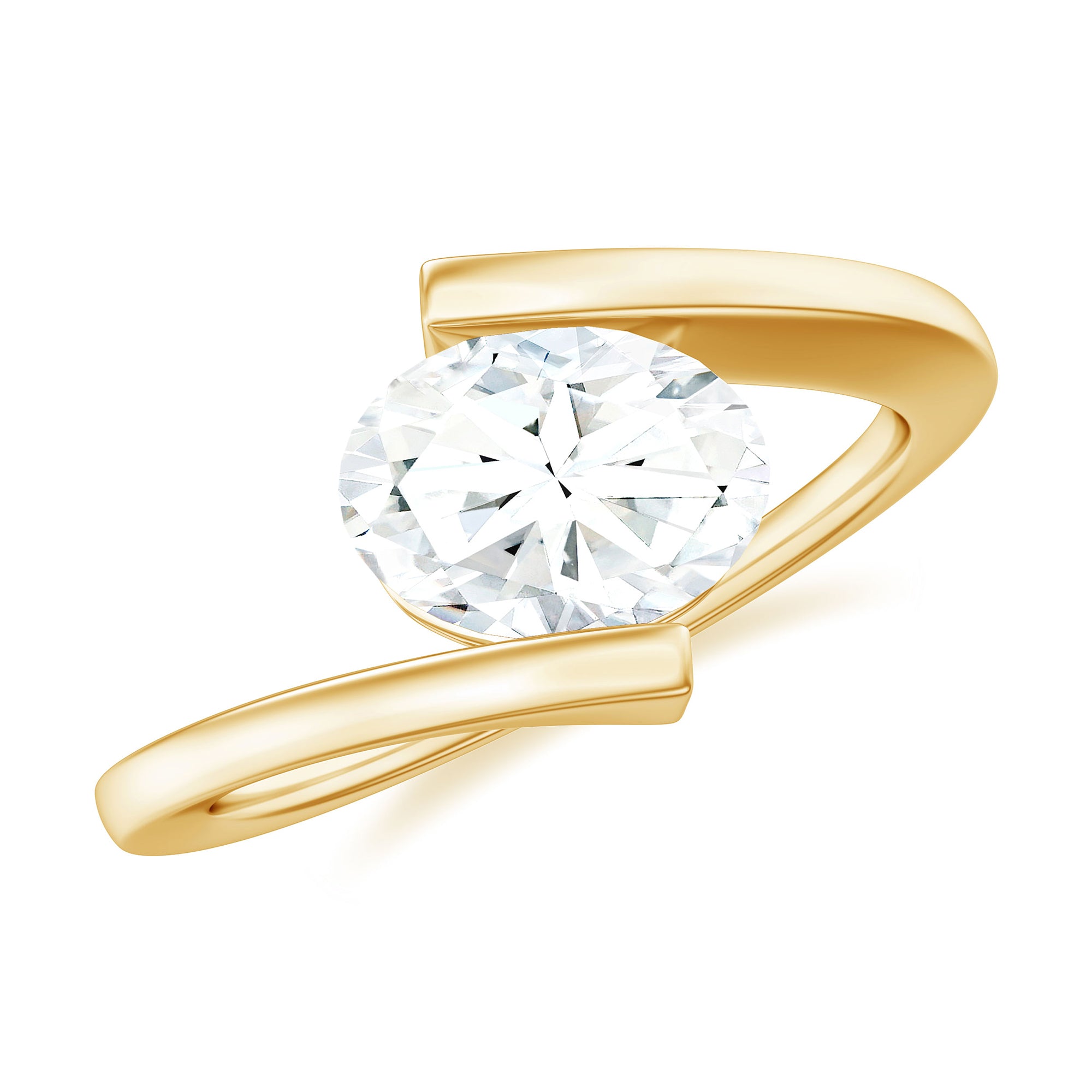 Rosec Jewels-Simple Oval Cut Moissanite Solitaire Bypass Gold Ring