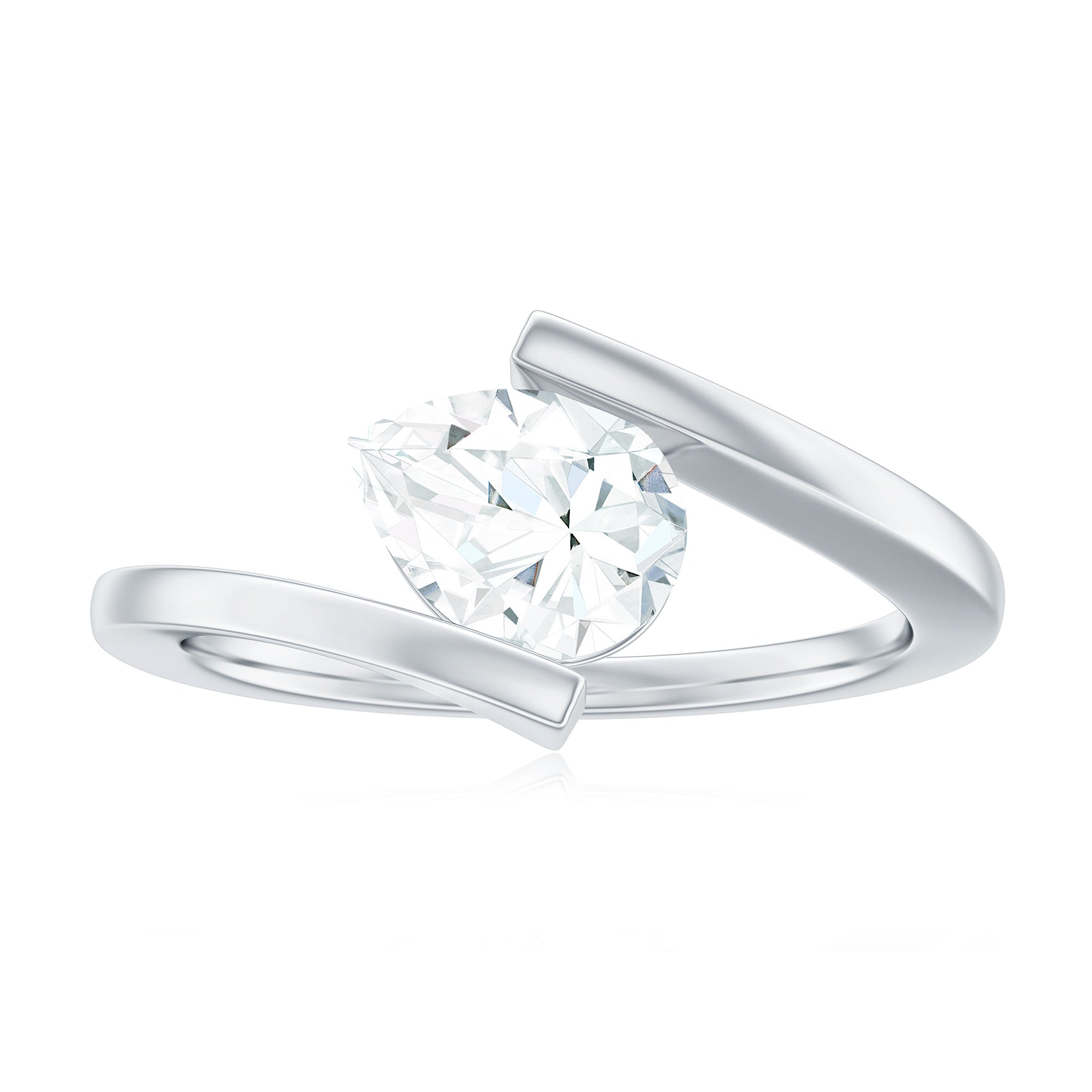 Rosec Jewels-Simple Pear Shaped Moissanite Solitaire Bypass Gold Ring