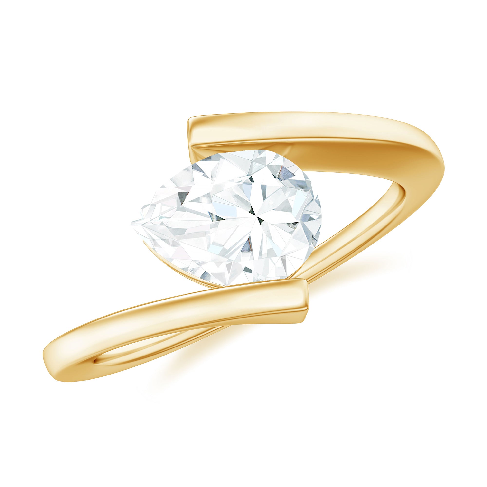 Rosec Jewels-Simple Pear Shaped Moissanite Solitaire Bypass Gold Ring