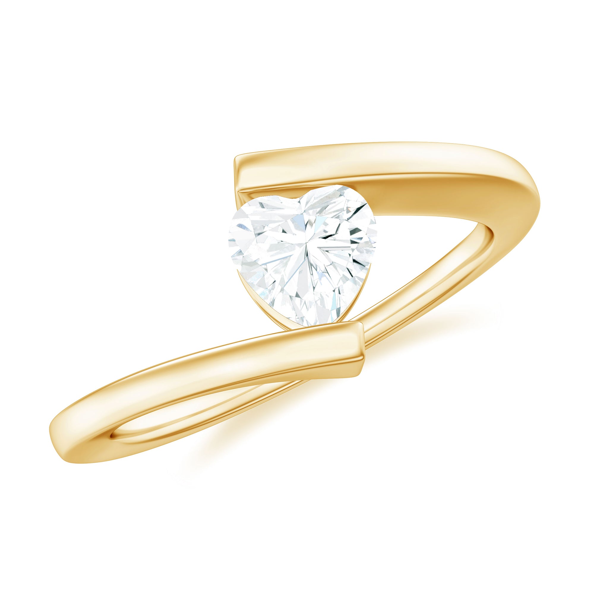 Rosec Jewels-Simple Heart Shape Moissanite Solitaire Bypass Gold Ring