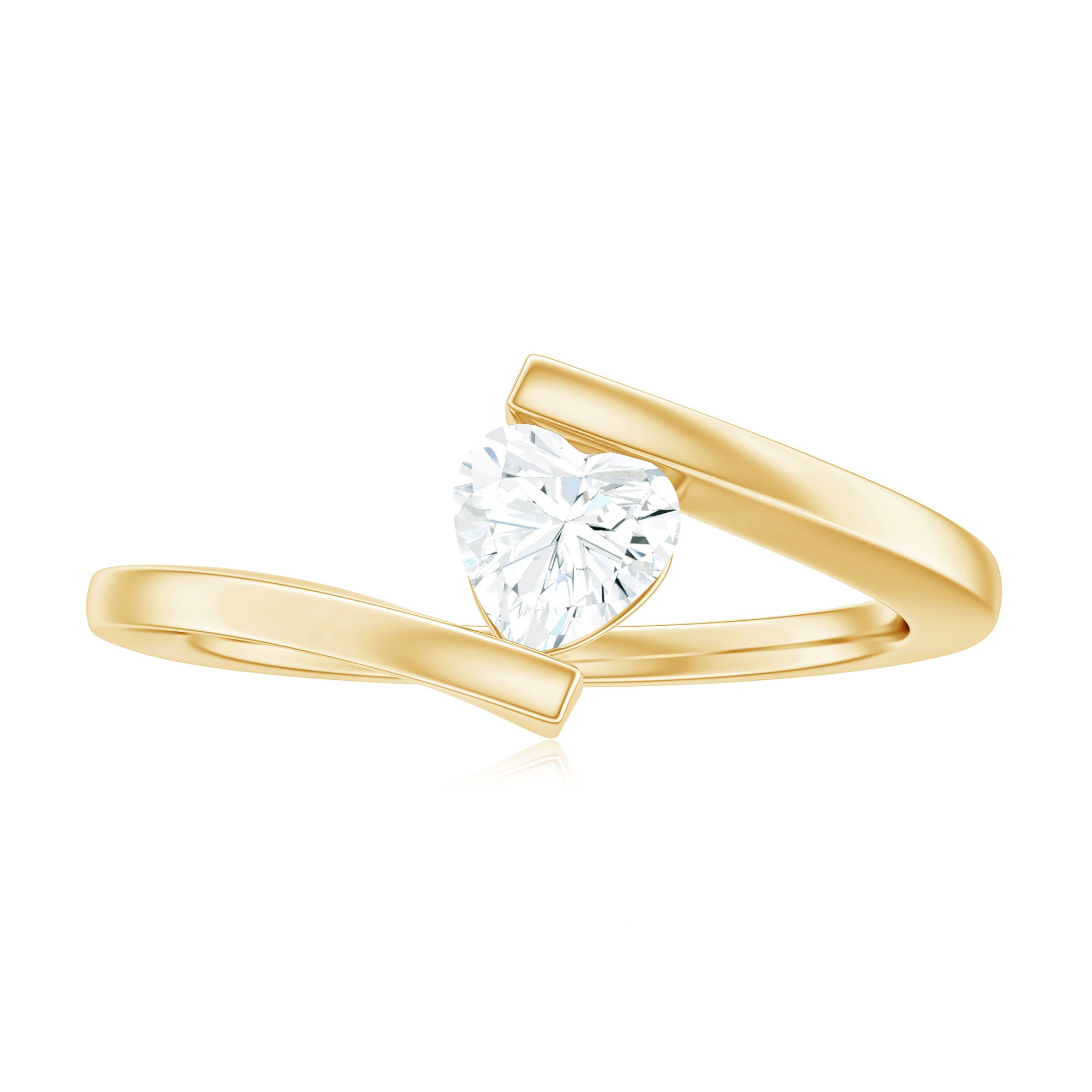 Rosec Jewels-Simple Heart Shape Moissanite Solitaire Bypass Gold Ring