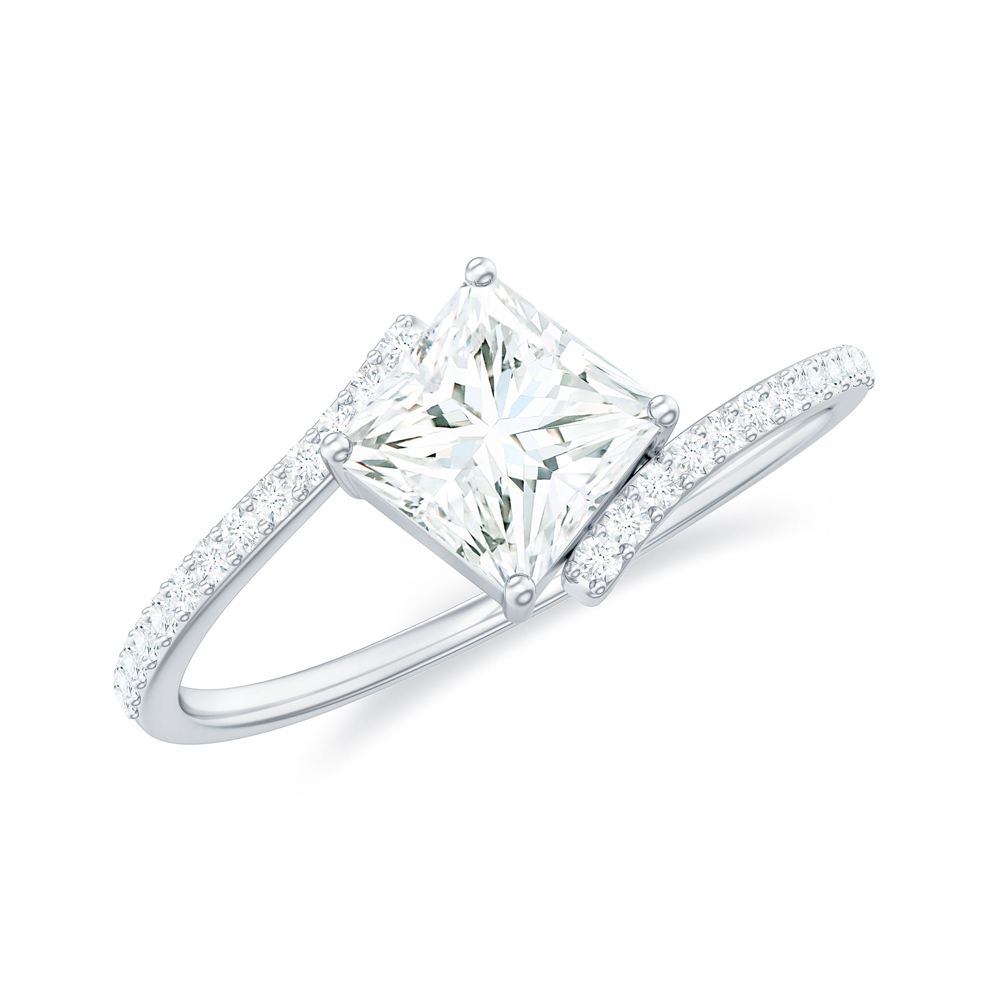 Rosec Jewels-Princess Cut Solitaire Moissanite Bypass Promise Ring