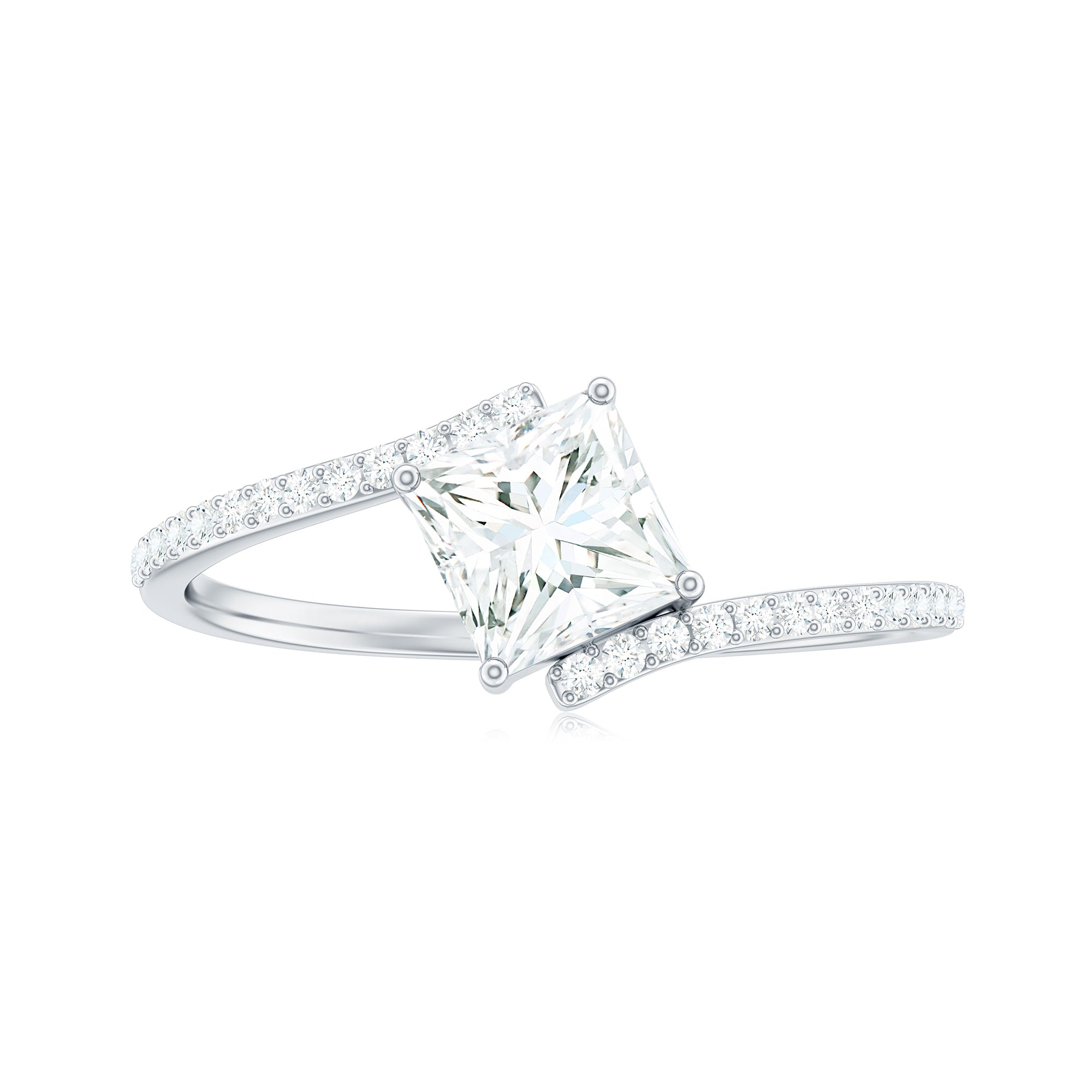 Rosec Jewels-Princess Cut Solitaire Moissanite Bypass Promise Ring