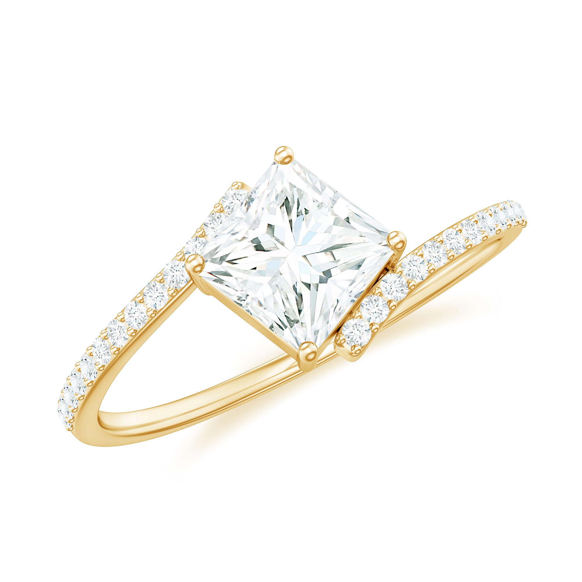 Rosec Jewels-Princess Cut Solitaire Moissanite Bypass Promise Ring