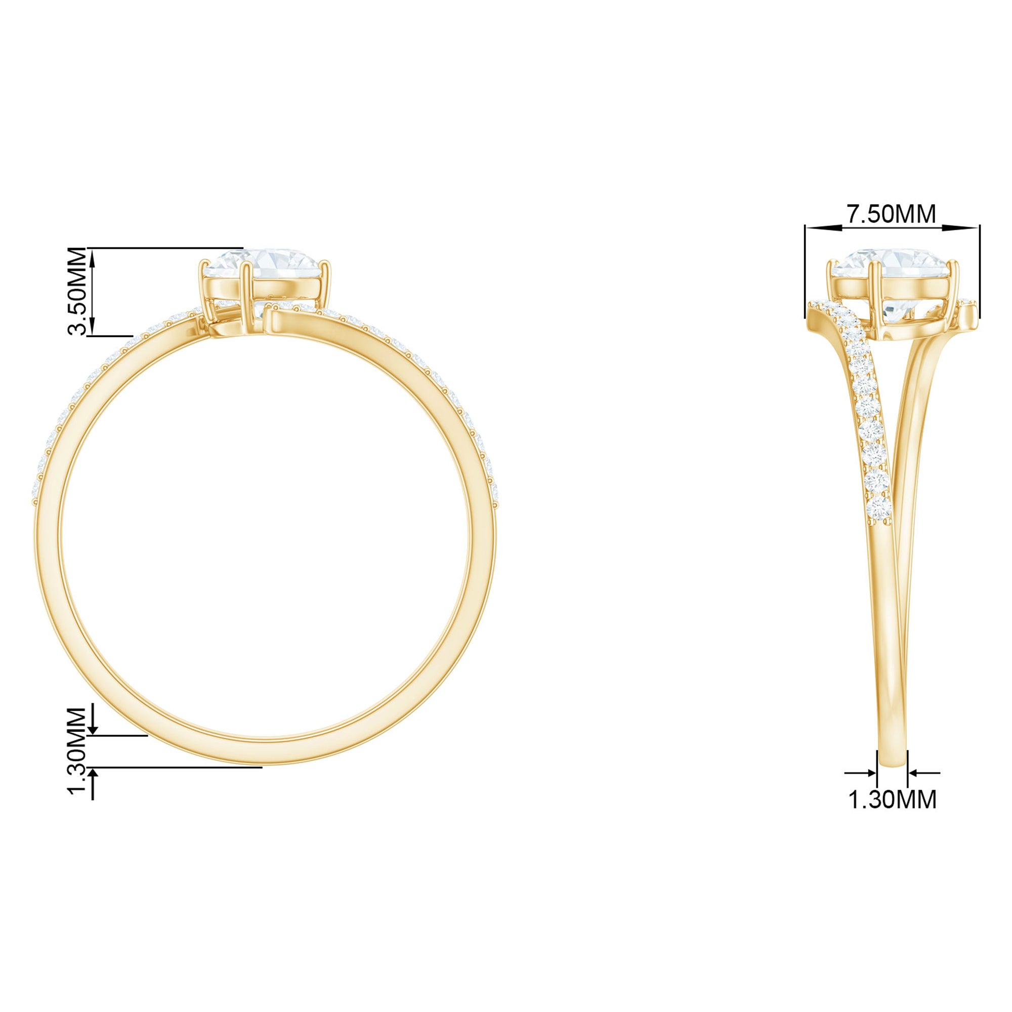 Rosec Jewels-Round Cut Moissanite Solitaire Bypass Promise Ring