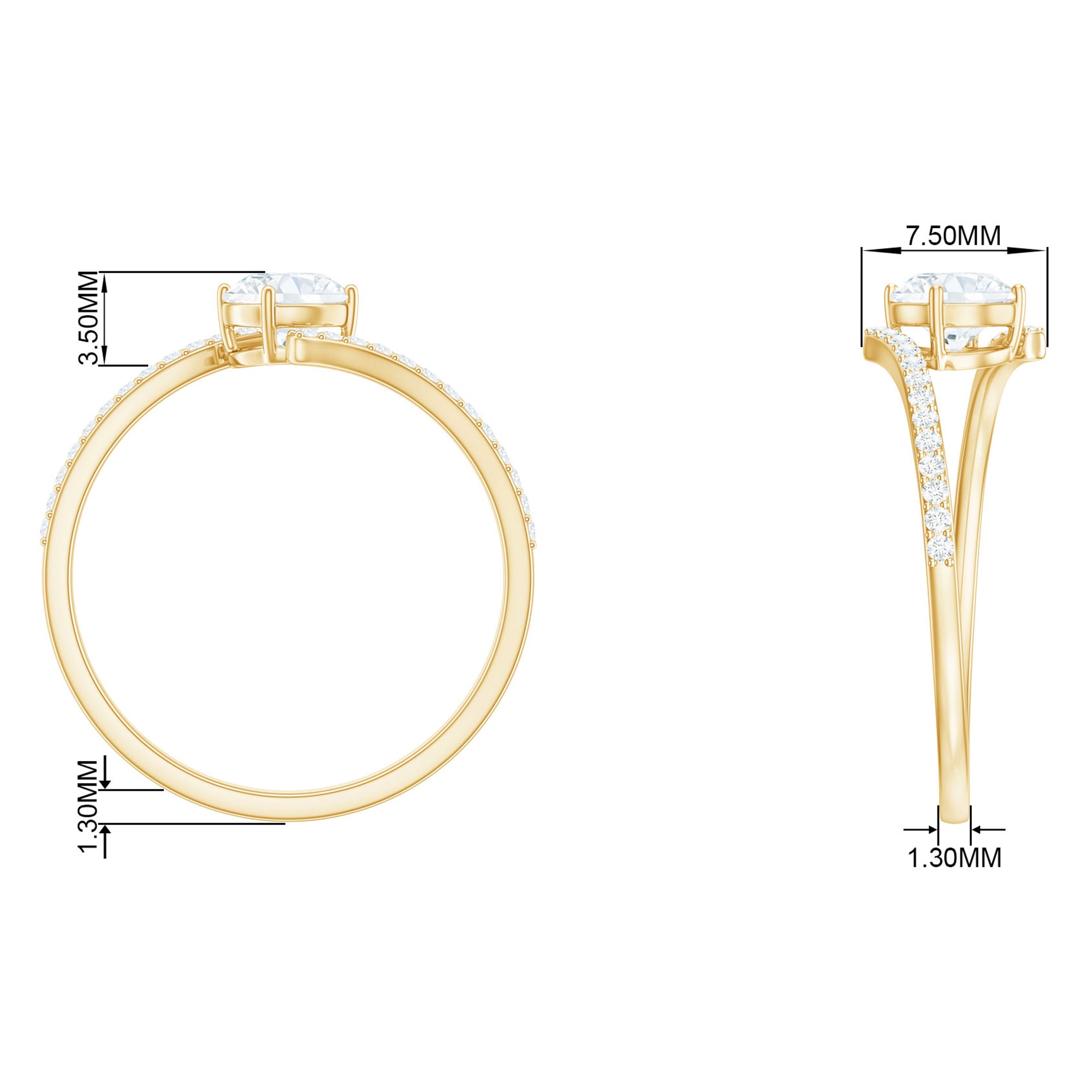 Rosec Jewels-Round Cut Moissanite Solitaire Bypass Promise Ring