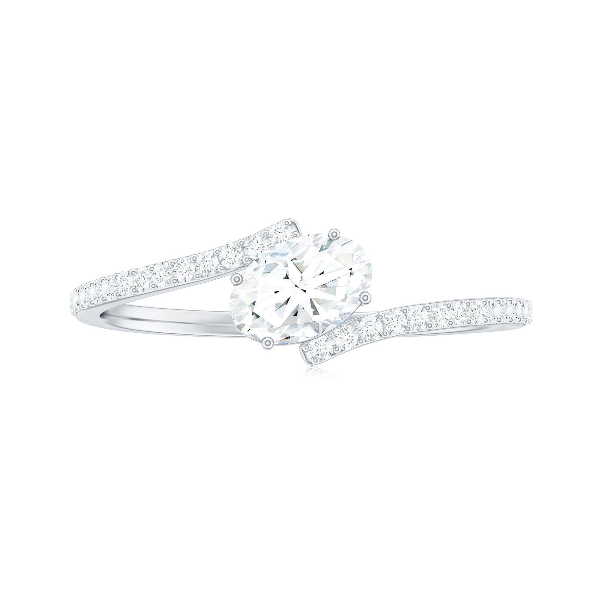 Rosec Jewels-Oval Cut Solitaire Moissanite Bypass Promise Ring