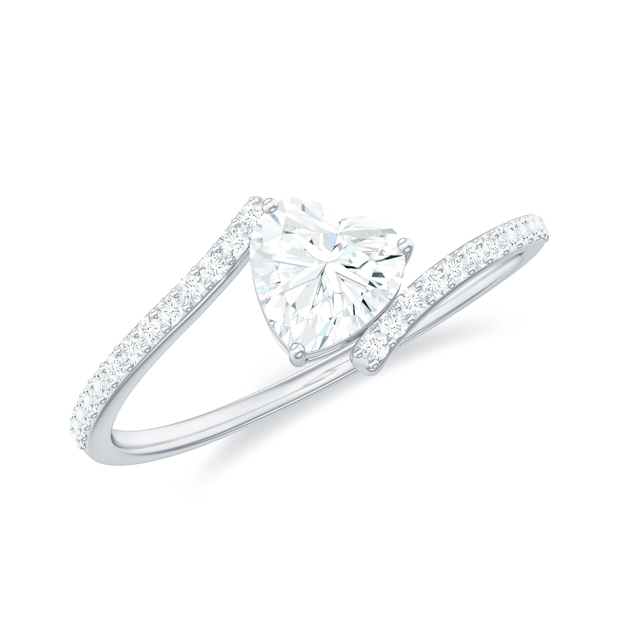 Rosec Jewels-Heart Shape Solitaire Moissanite Bypass Promise Ring