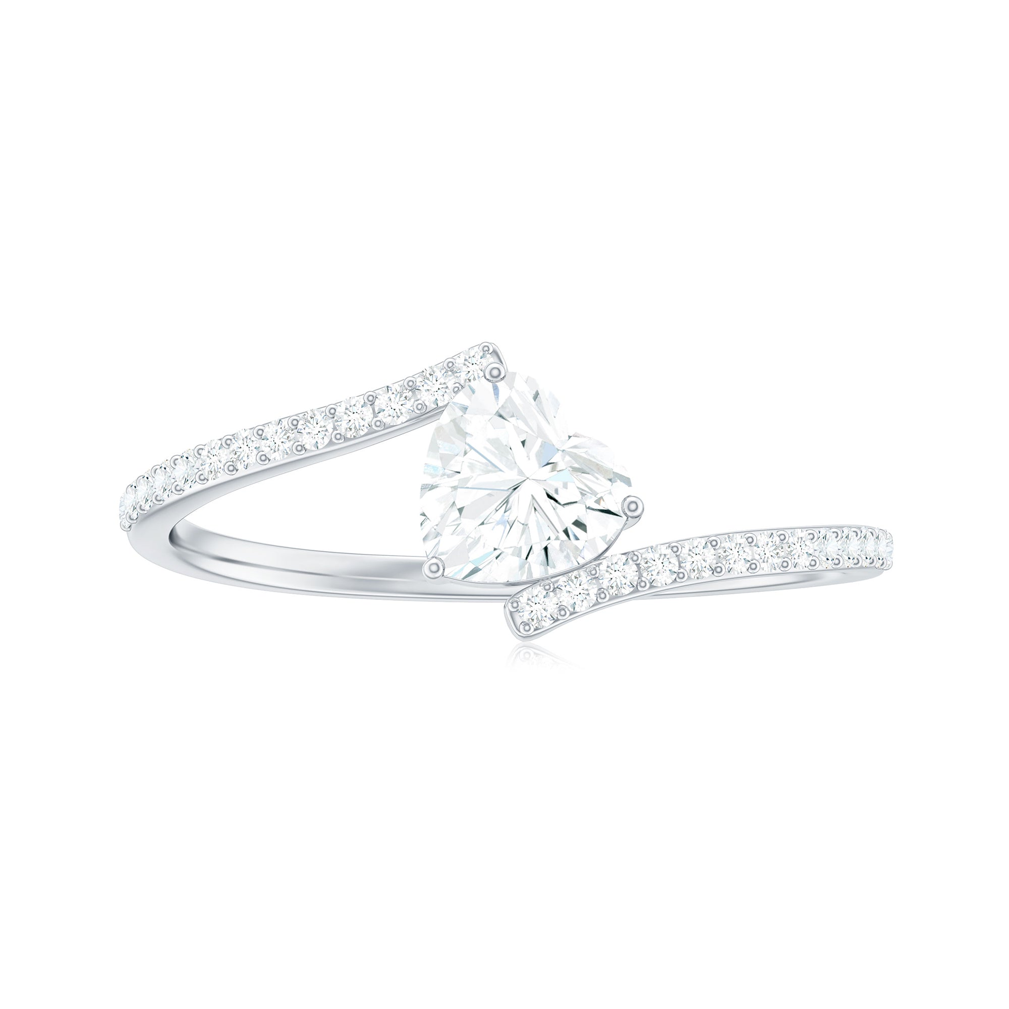 Rosec Jewels-Heart Shape Solitaire Moissanite Bypass Promise Ring