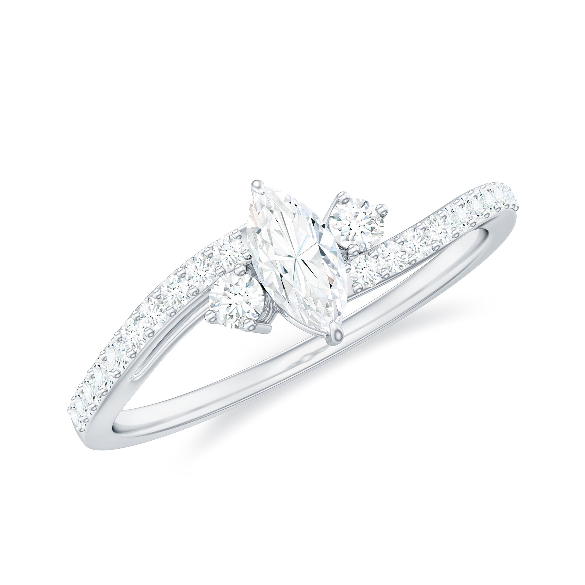 Rosec Jewels-Marquise Cut Moissanite Bypass Engagement Ring with Side Stones