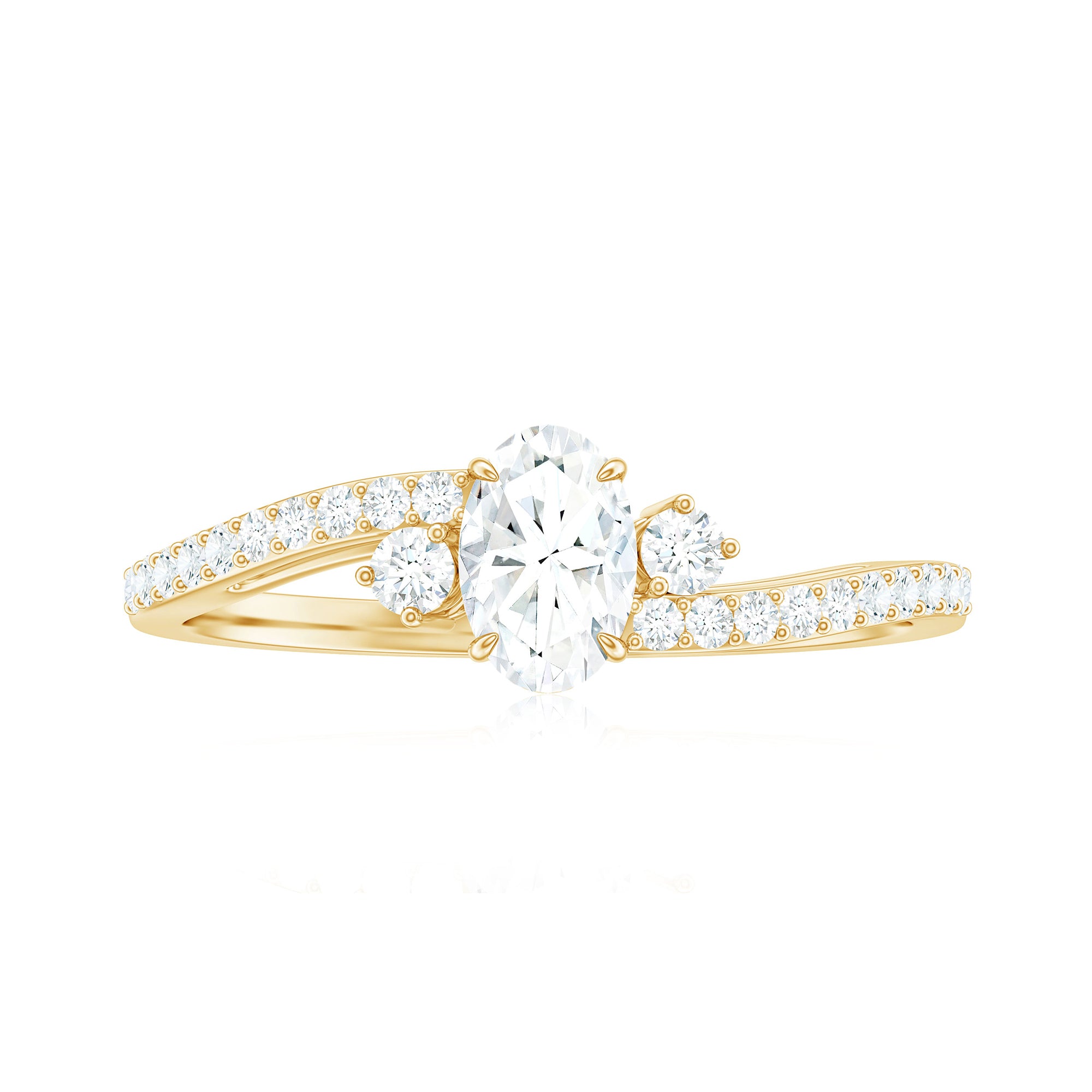 Rosec Jewels-Oval Shape Moissanite Bypass Engagement Ring with Side Stones