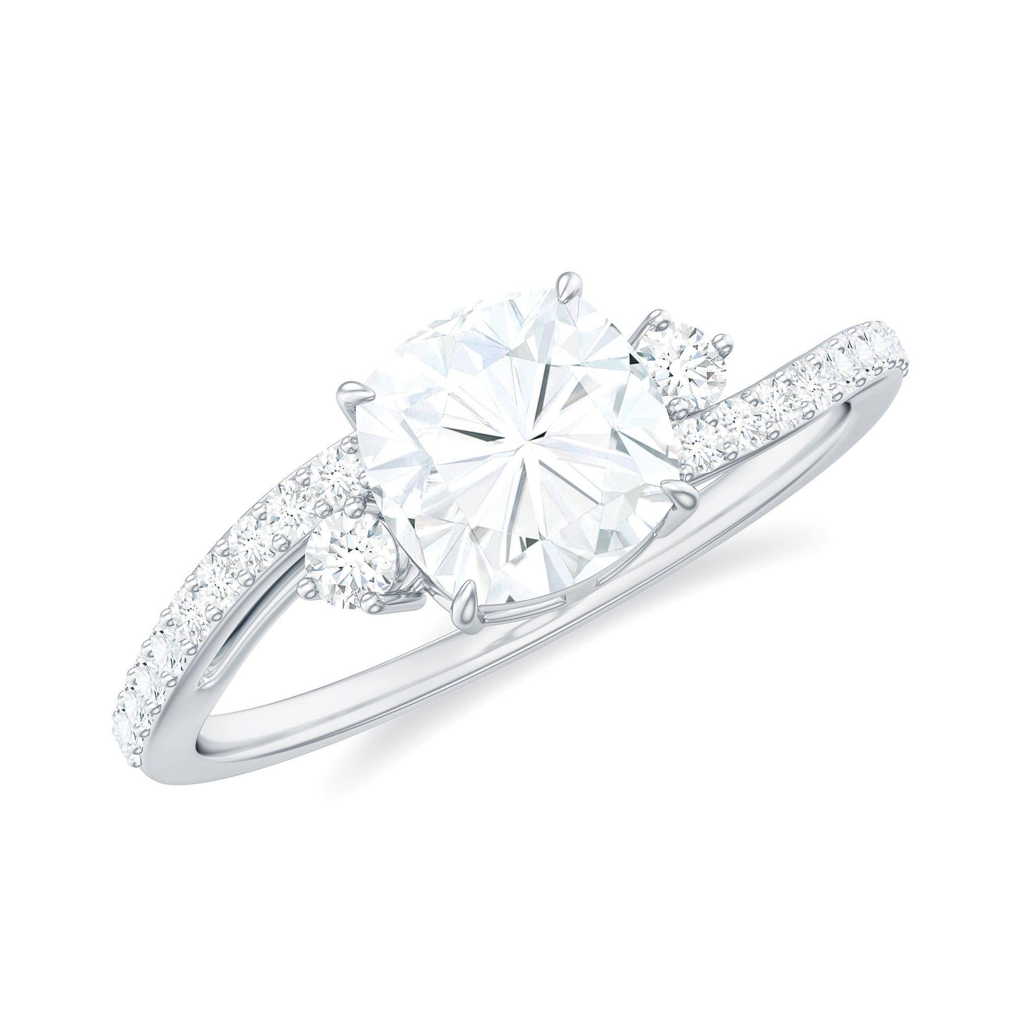 Rosec Jewels-Cushion Cut Moissanite Bypass Engagement Ring with Side Stones