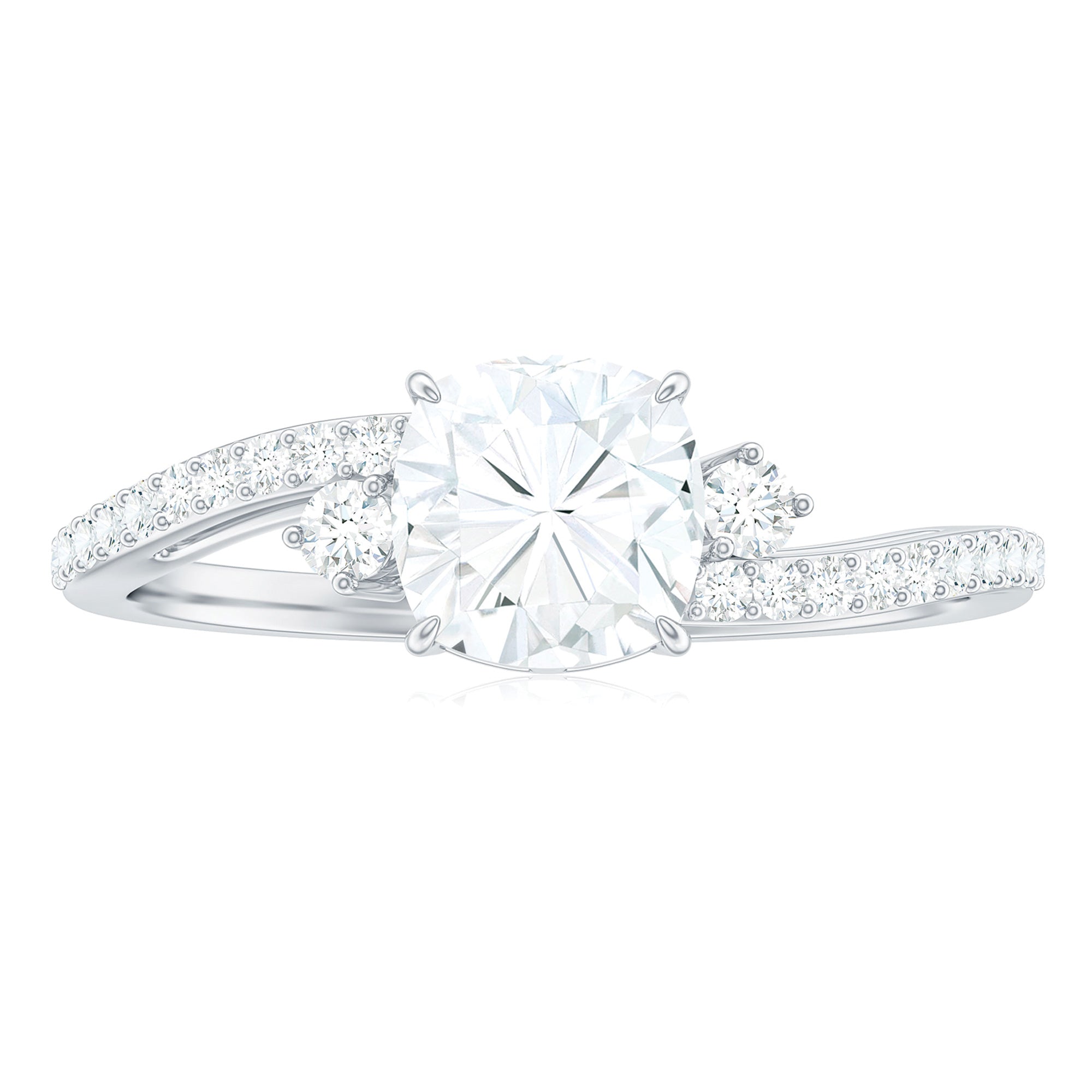 Rosec Jewels-Cushion Cut Moissanite Bypass Engagement Ring with Side Stones