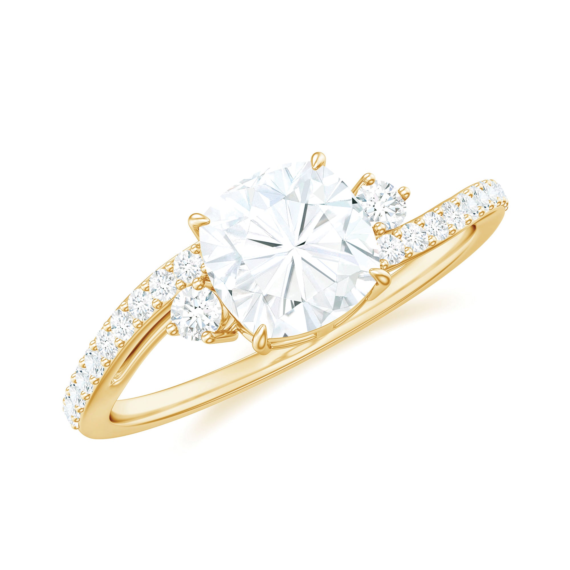 Rosec Jewels-Cushion Cut Moissanite Bypass Engagement Ring with Side Stones