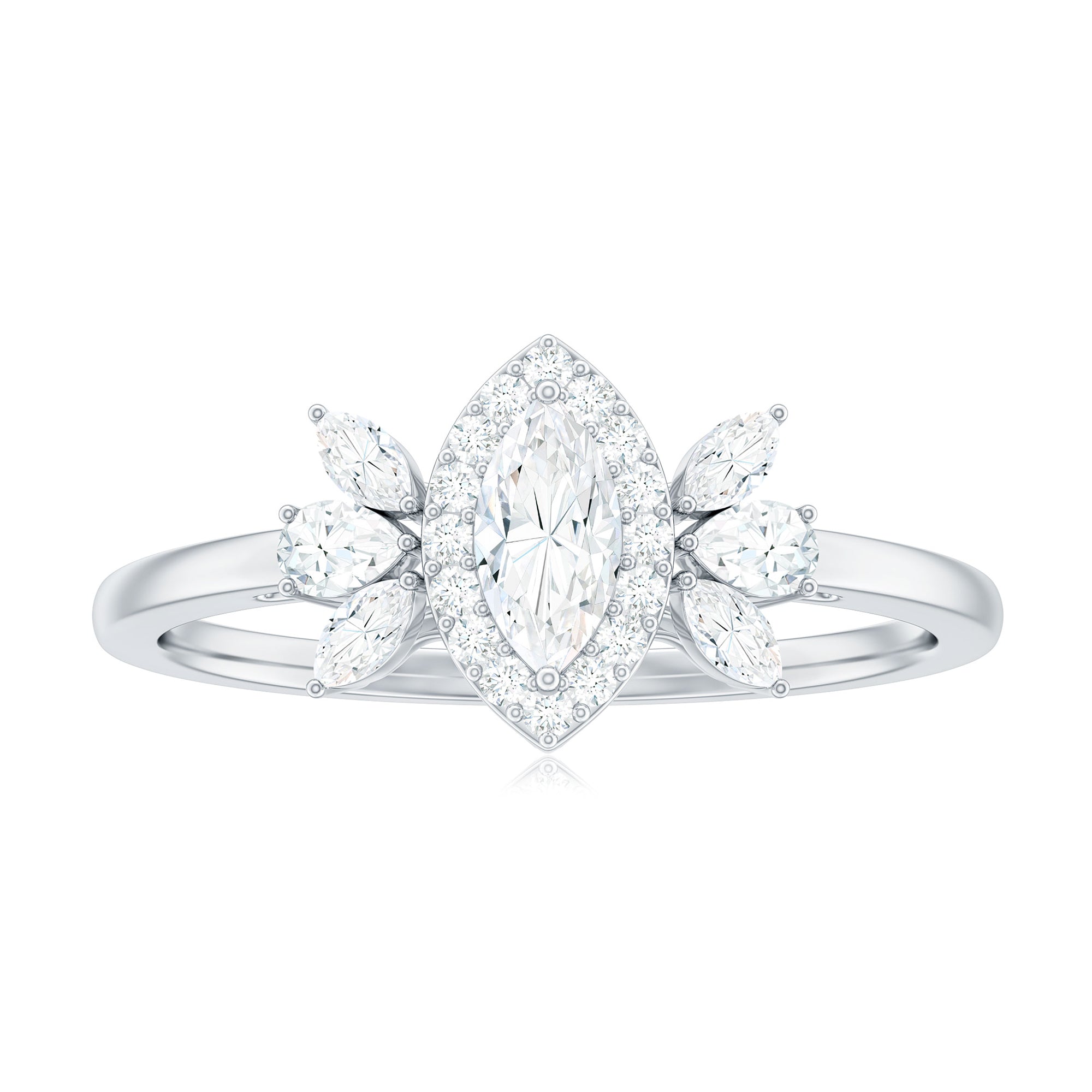 Rosec Jewels-Marquise Cut Moissanite Cluster Halo Engagement Ring