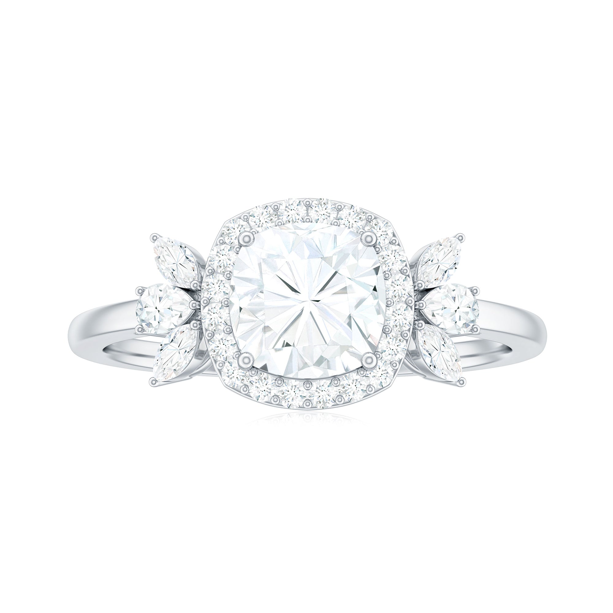 Rosec Jewels-Cushion Cut Moissanite Cluster Halo Engagement Ring